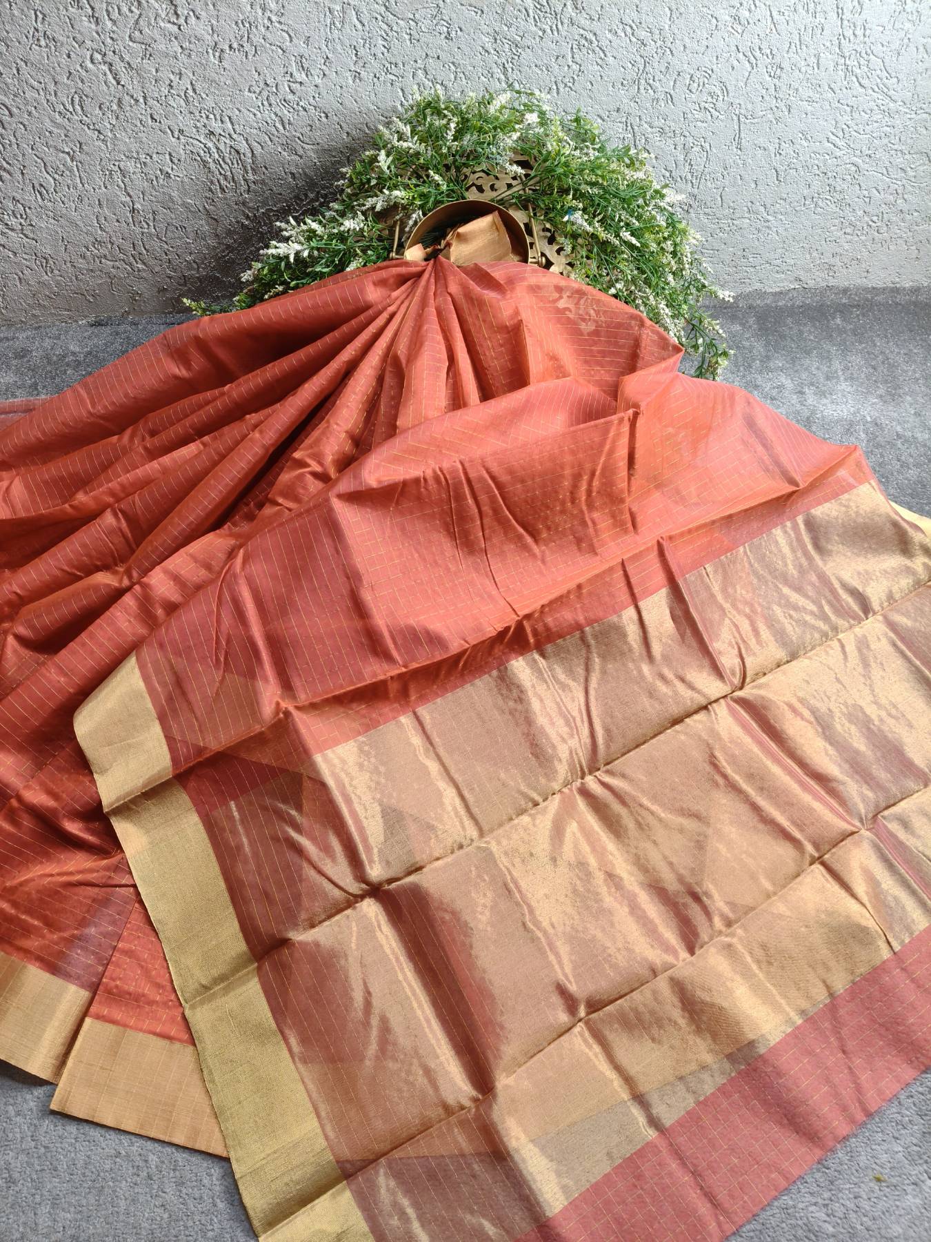 CORAL PEACH COTTON PURE HANDLOOM CHANDERI SAREE
