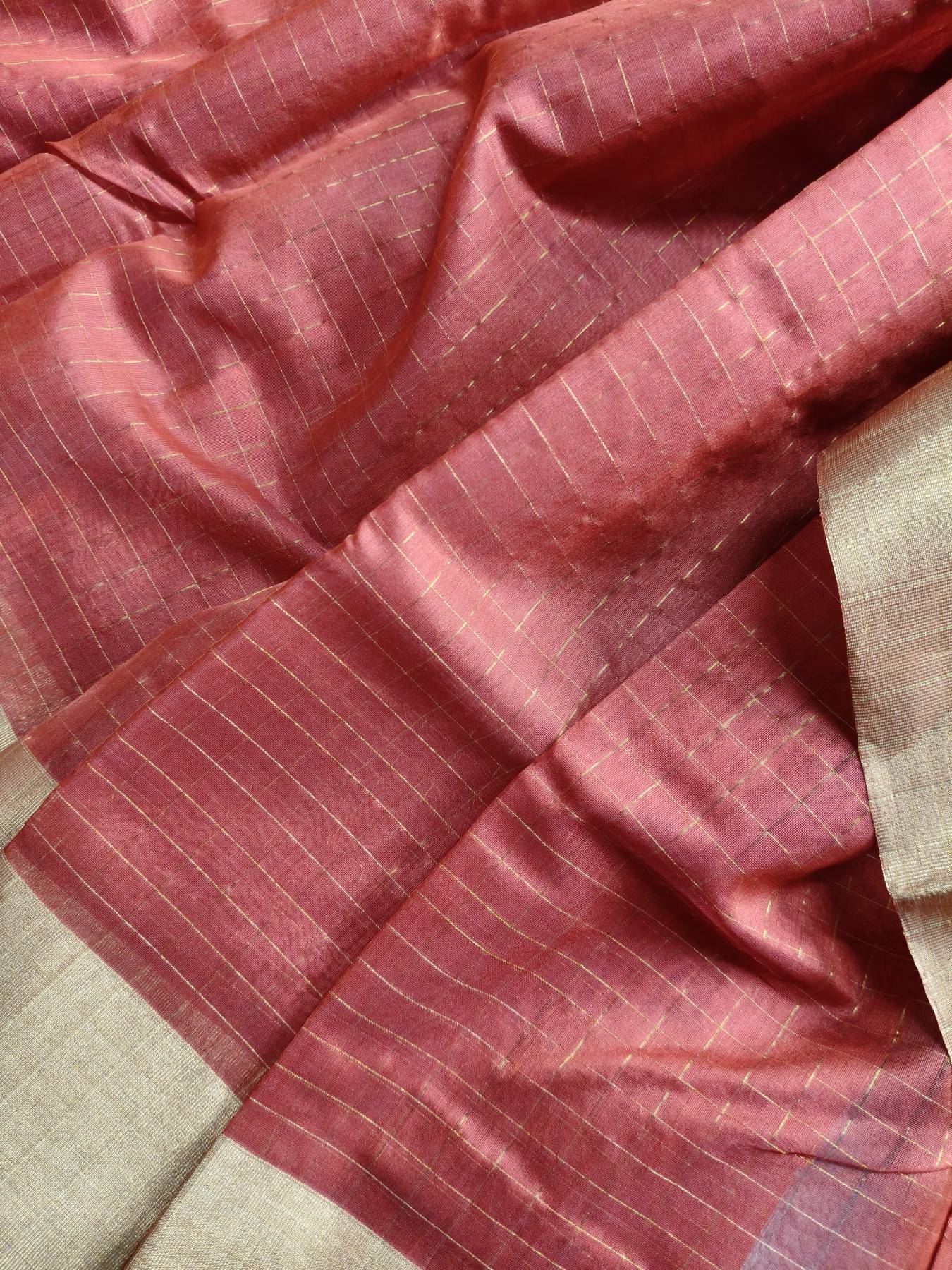 CORAL PEACH COTTON PURE HANDLOOM CHANDERI SAREE