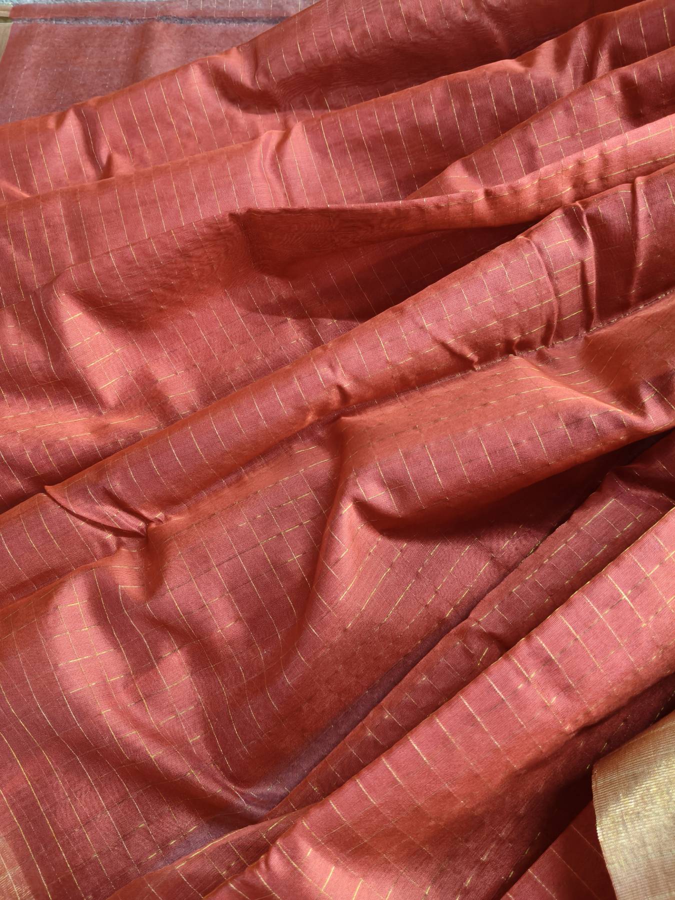 CORAL PEACH COTTON PURE HANDLOOM CHANDERI SAREE