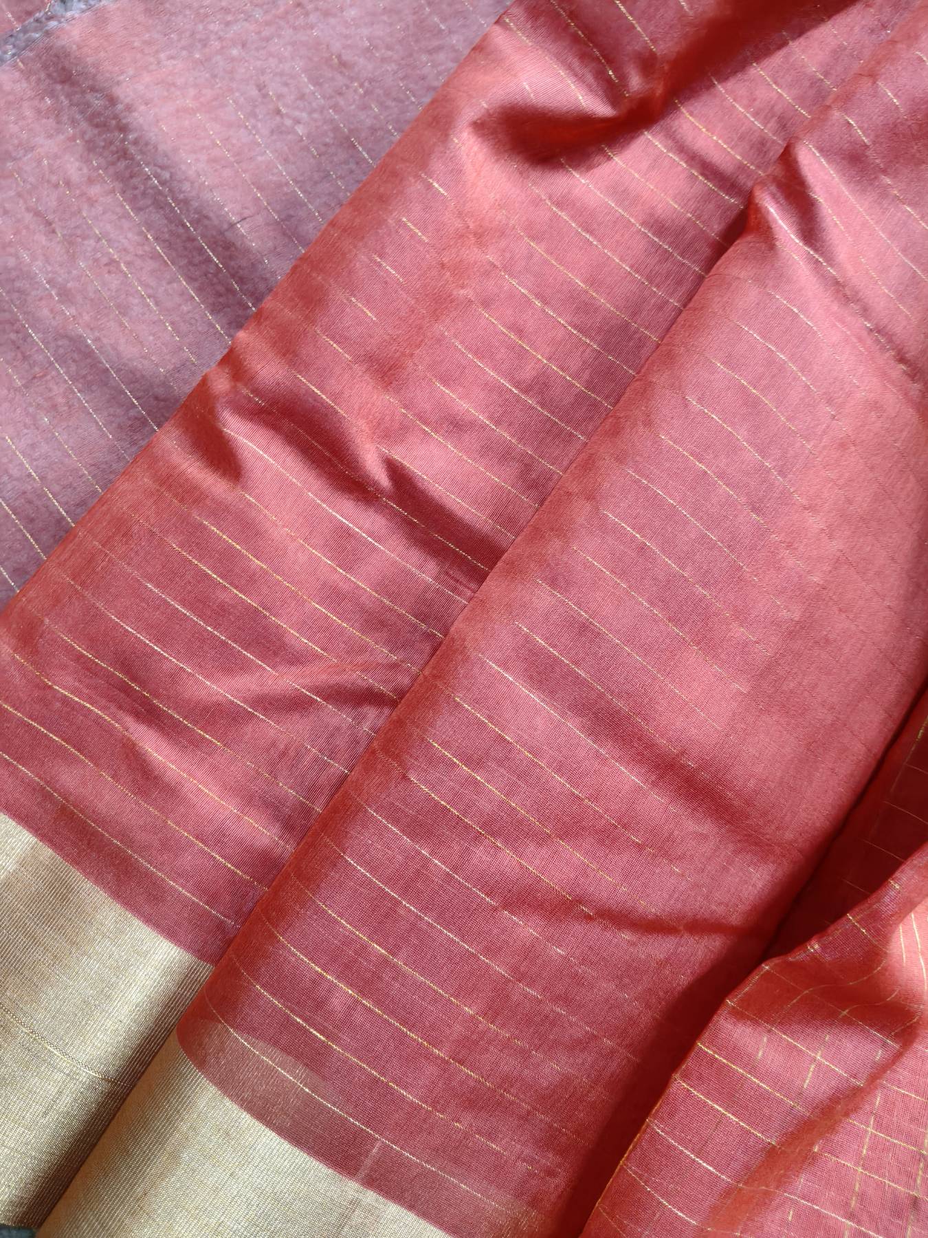 CORAL PEACH COTTON PURE HANDLOOM CHANDERI SAREE
