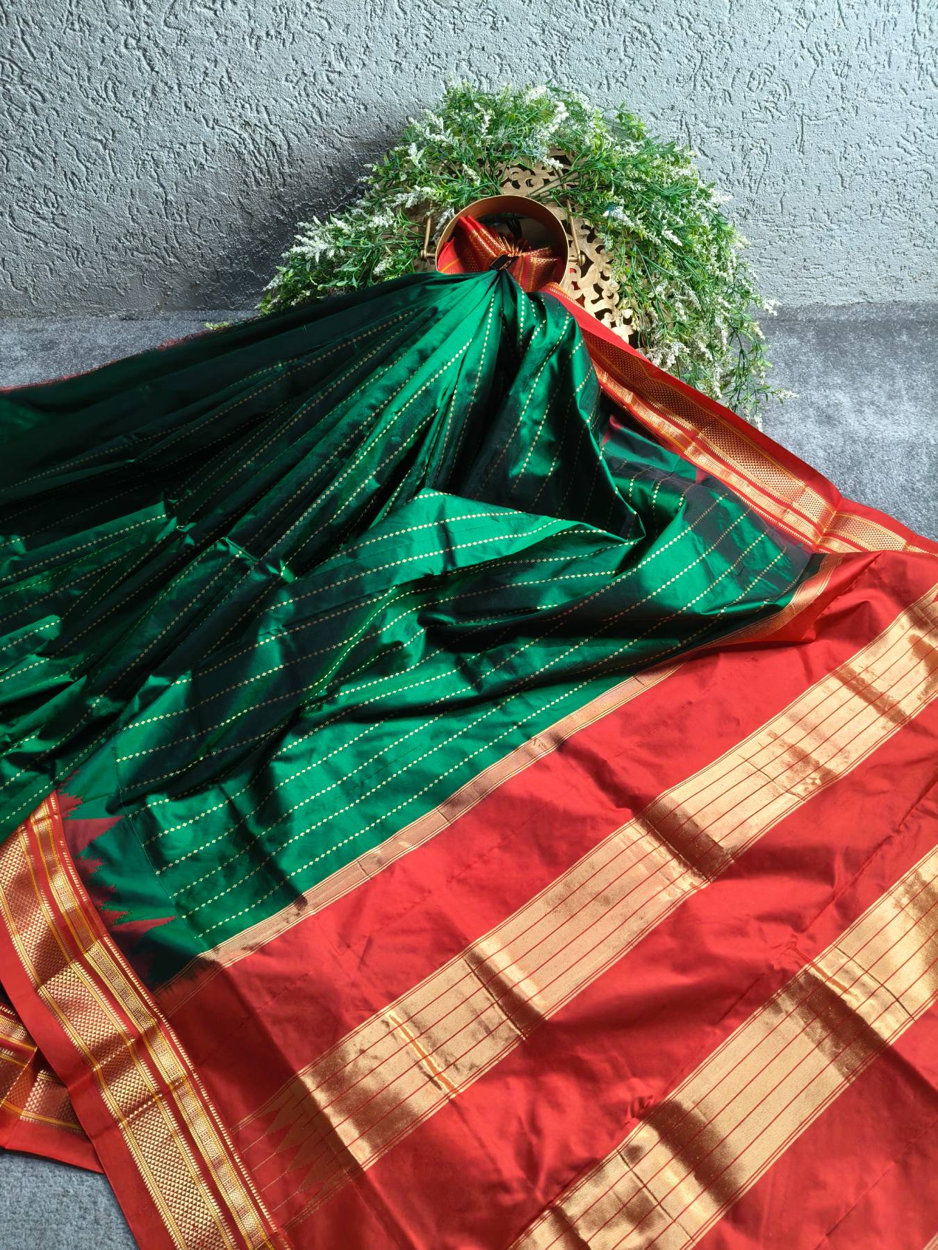 DARK GREEN PINK SILK PURE HANDLOOM IRKAL SAREE