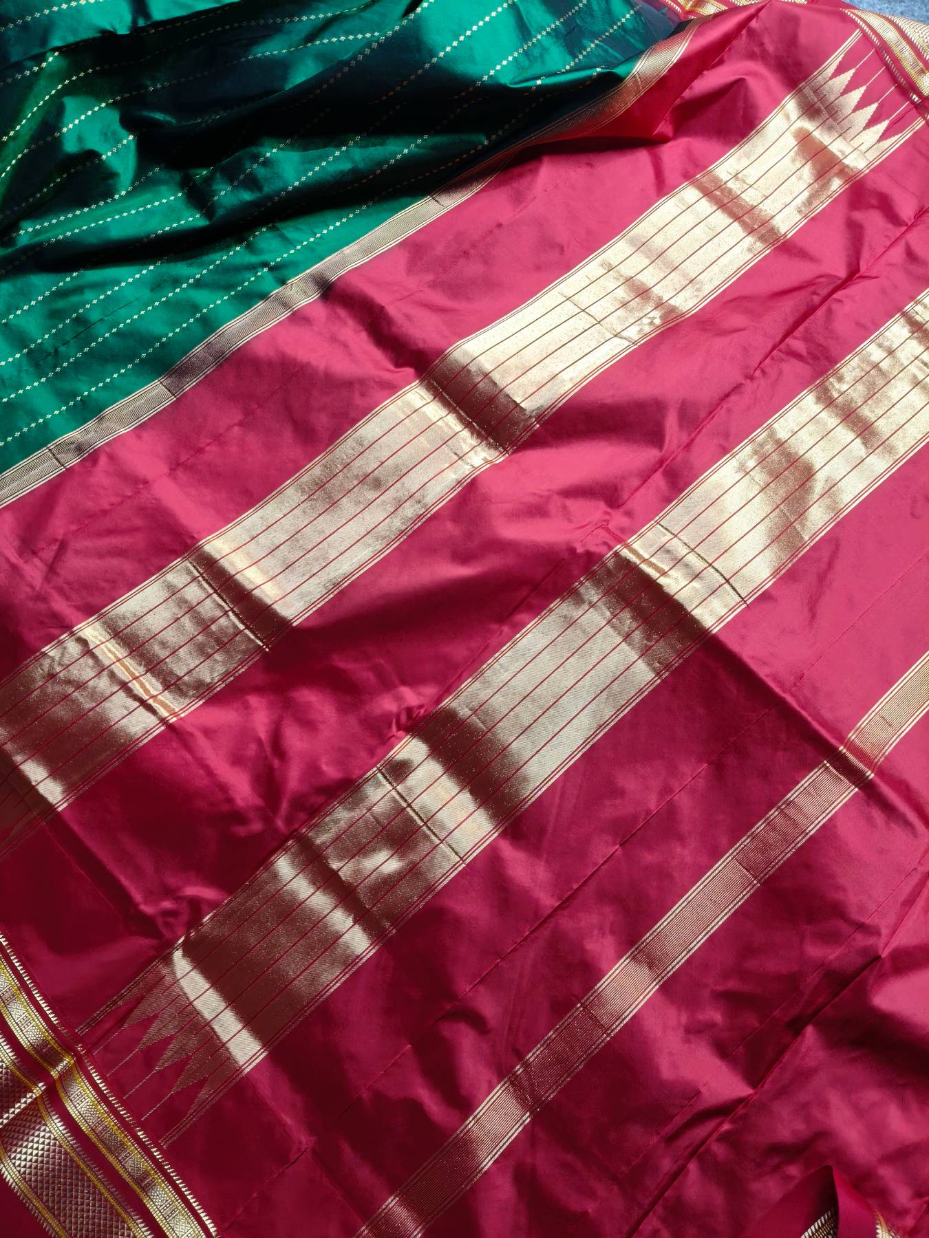 DARK GREEN PINK SILK PURE HANDLOOM IRKAL SAREE