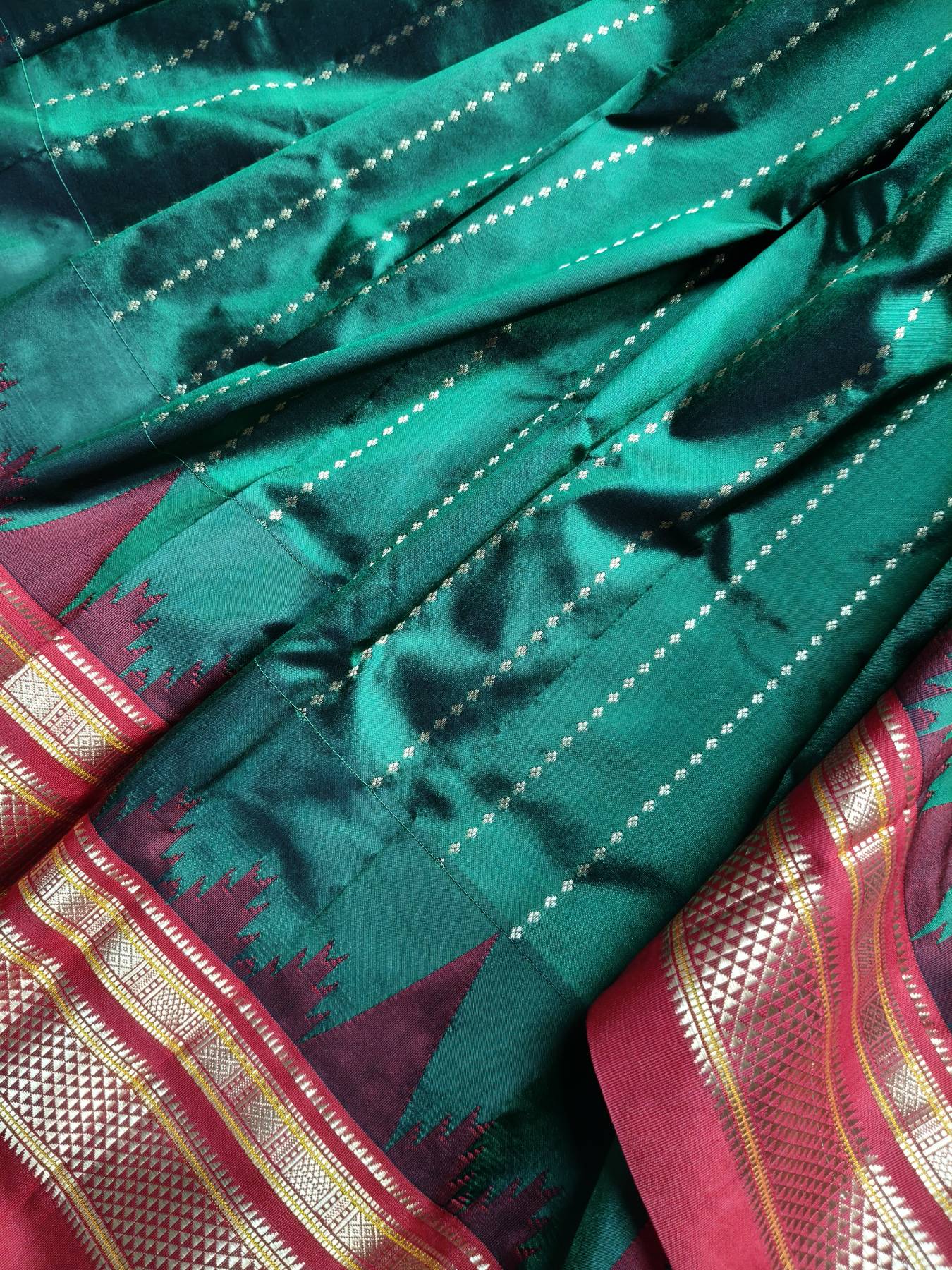 DARK GREEN PINK SILK PURE HANDLOOM IRKAL SAREE