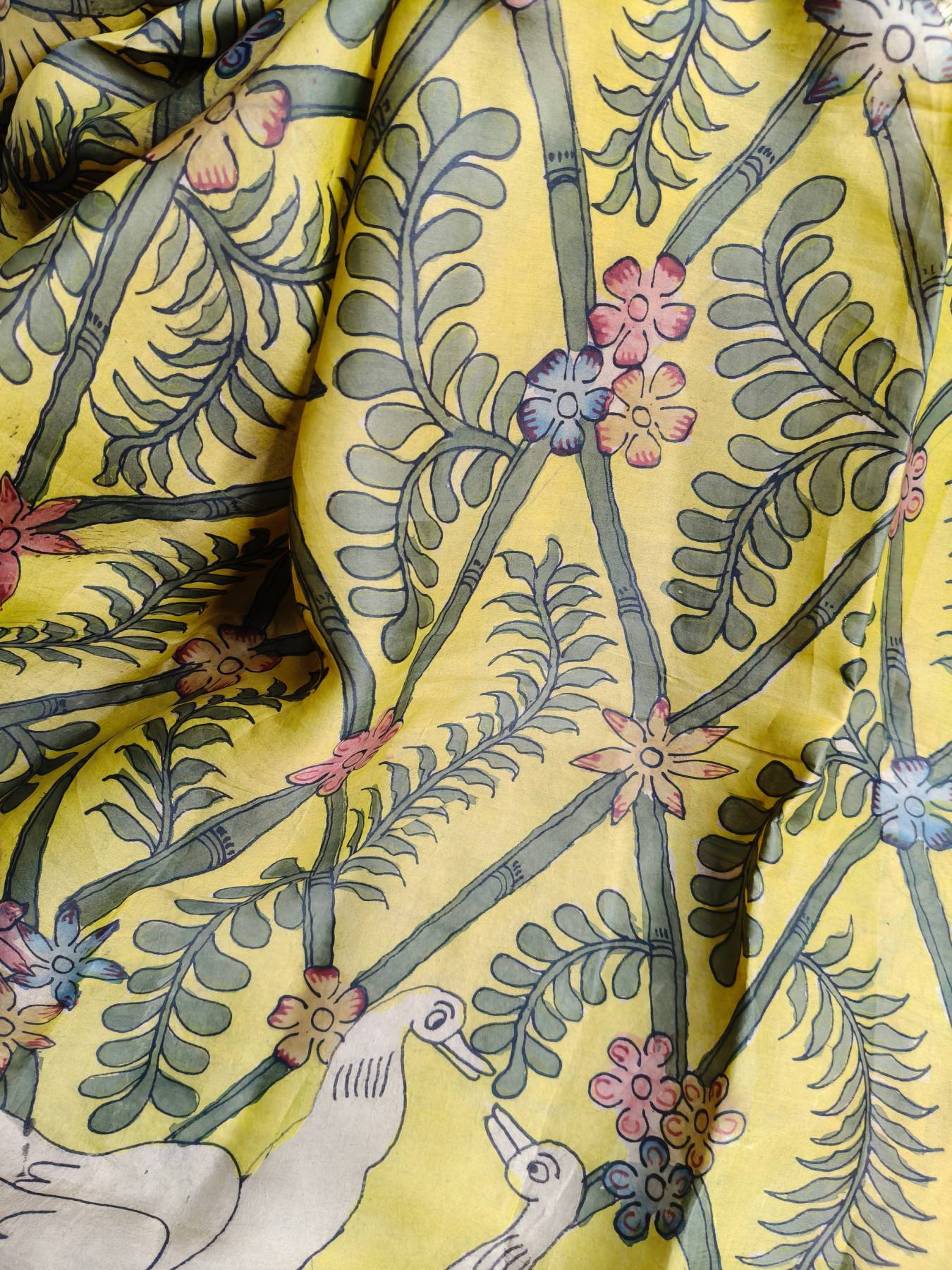 YELLOW ORGANZA PURE HANDLOOM KALAMKARI SAREE