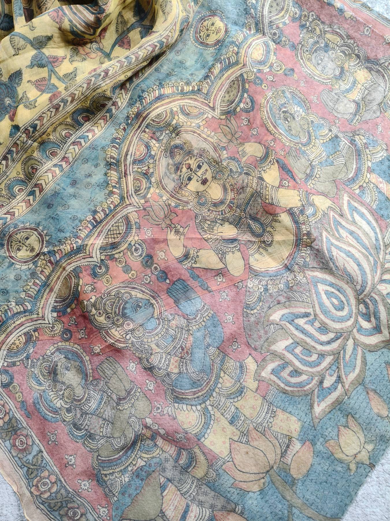 YELLOW ORGANZA PURE HANDLOOM KALAMKARI SAREE