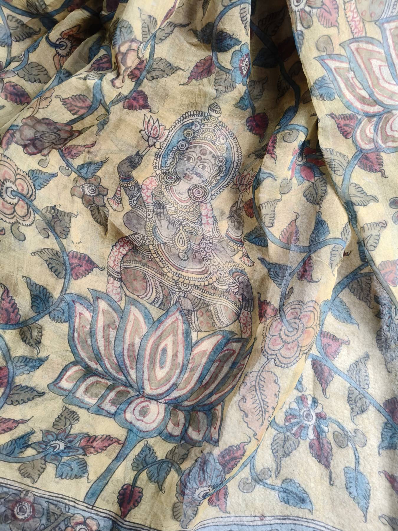 YELLOW ORGANZA PURE HANDLOOM KALAMKARI SAREE