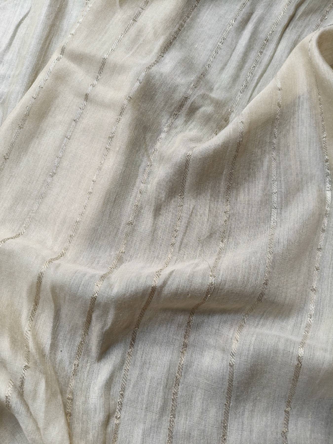 OFF WHITE MOONGA TASSAR PURE HANDLOOM BANARASI SAREE