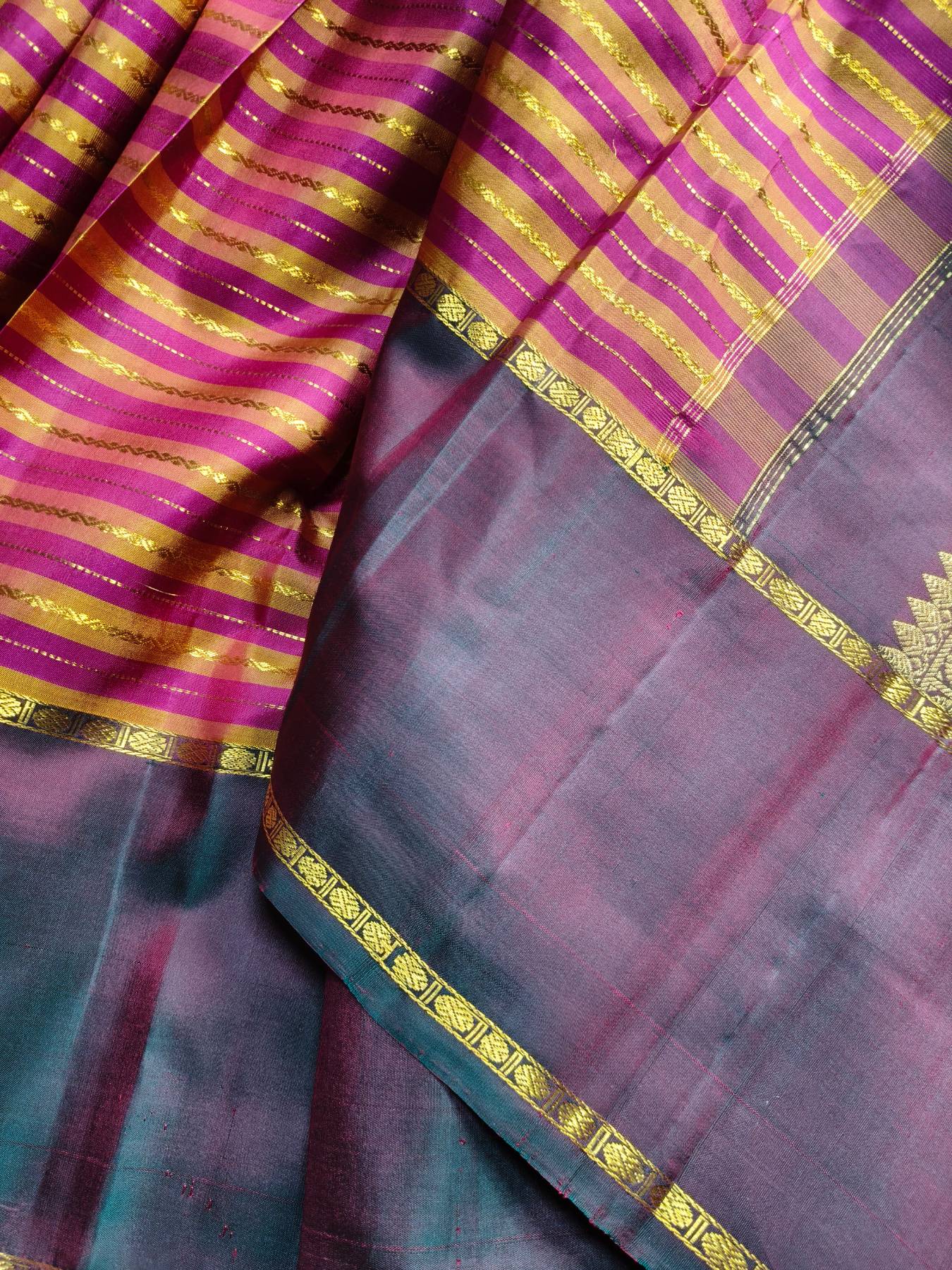 MUSTARD YELLOW PINK SILK PURE HANDLOOM KANJIVARAM SAREE