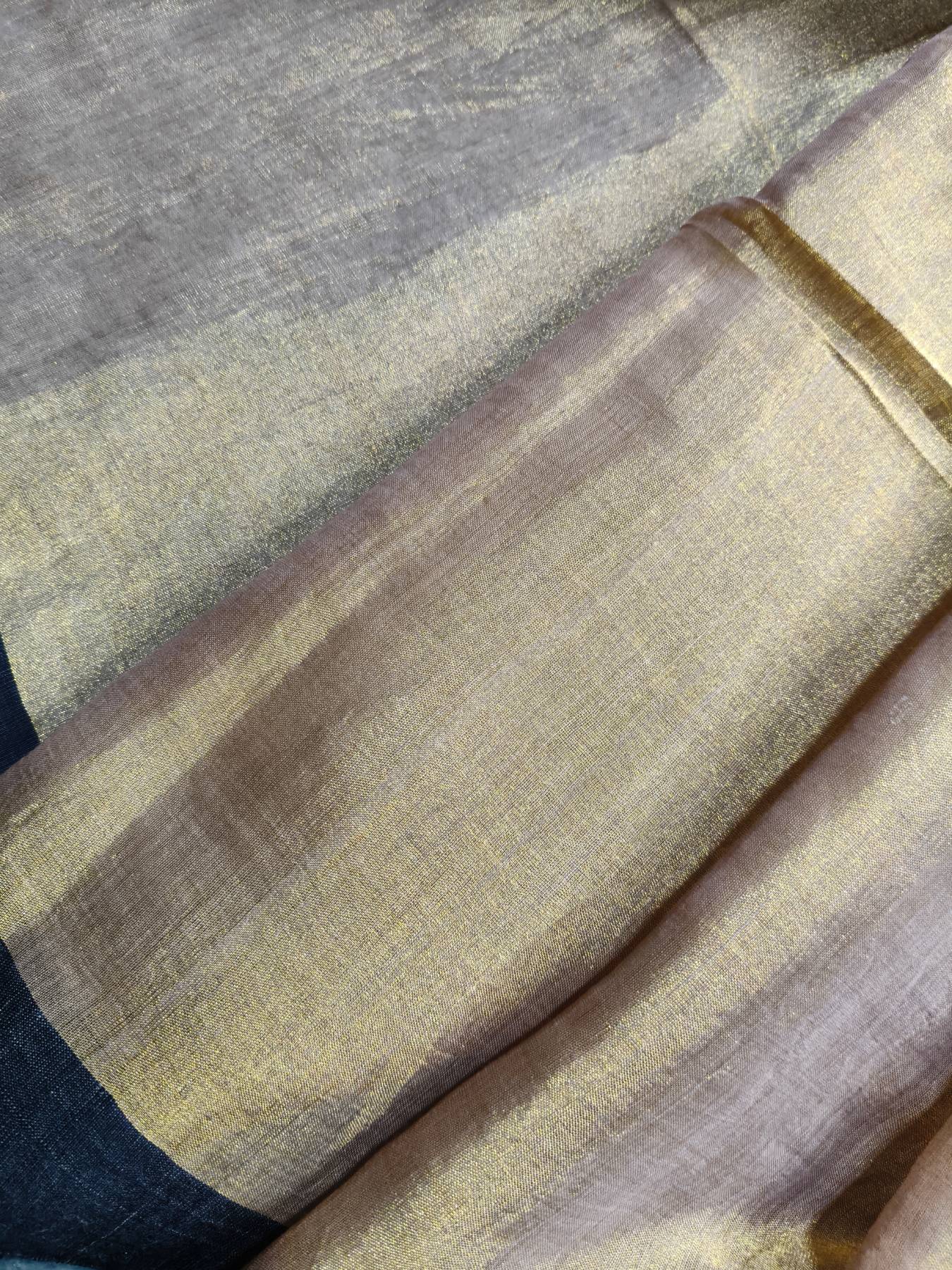 BEIGE PURE HANDLOOM MUL TISSUE SAREE