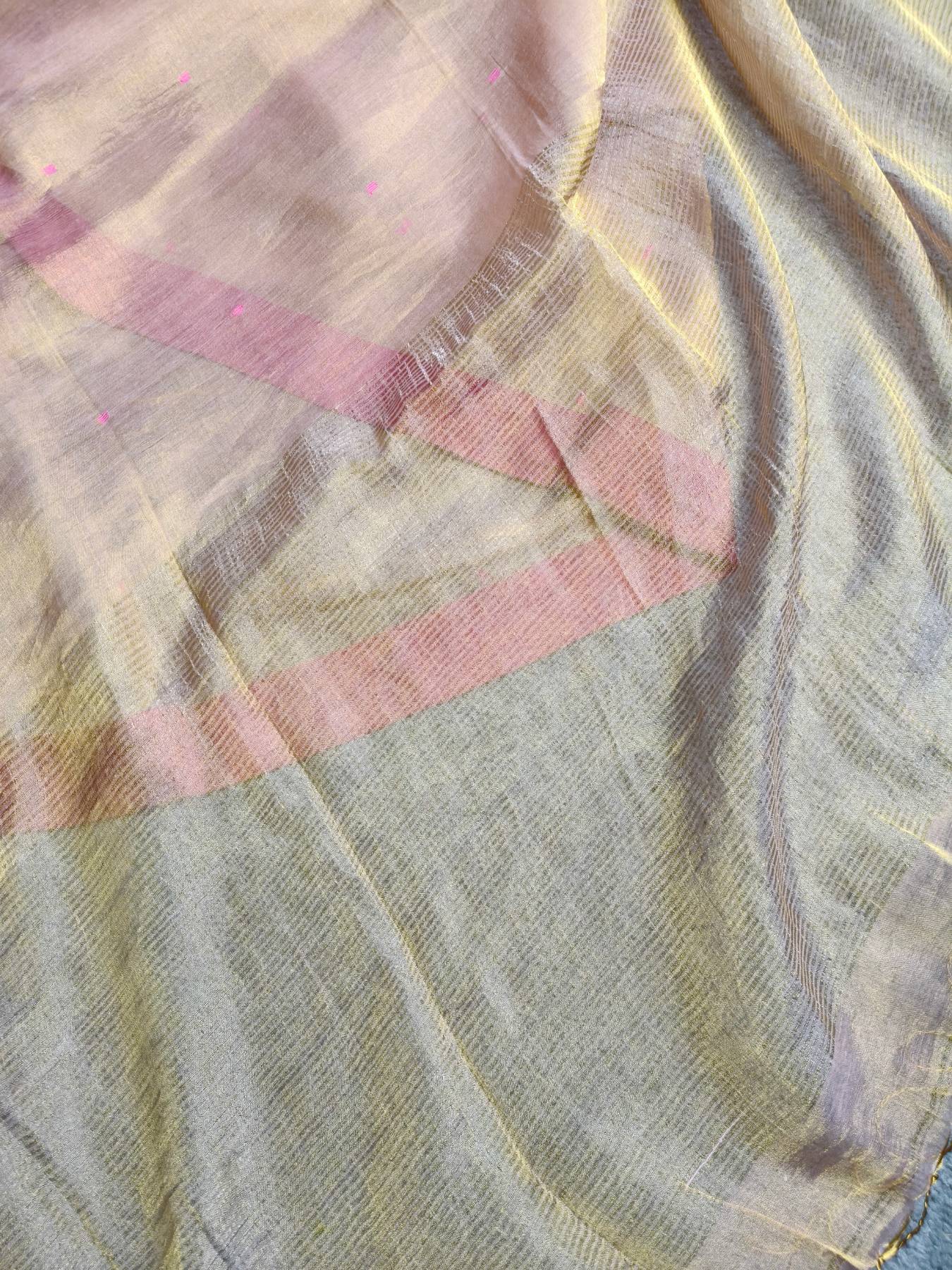 ROSE GOLD PURE HANDLOOM MUL TISSUE SAREE