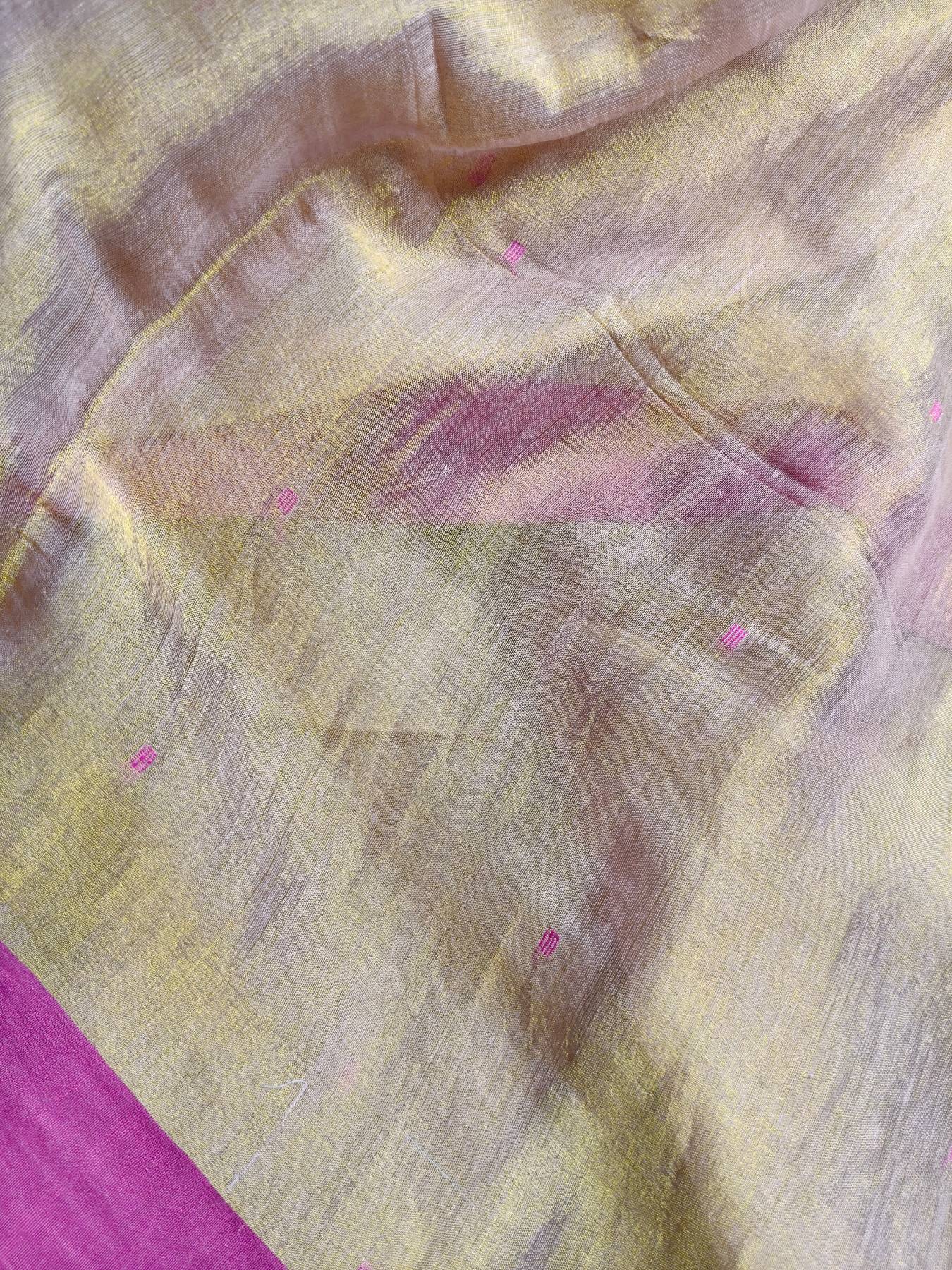 ROSE GOLD PURE HANDLOOM MUL TISSUE SAREE