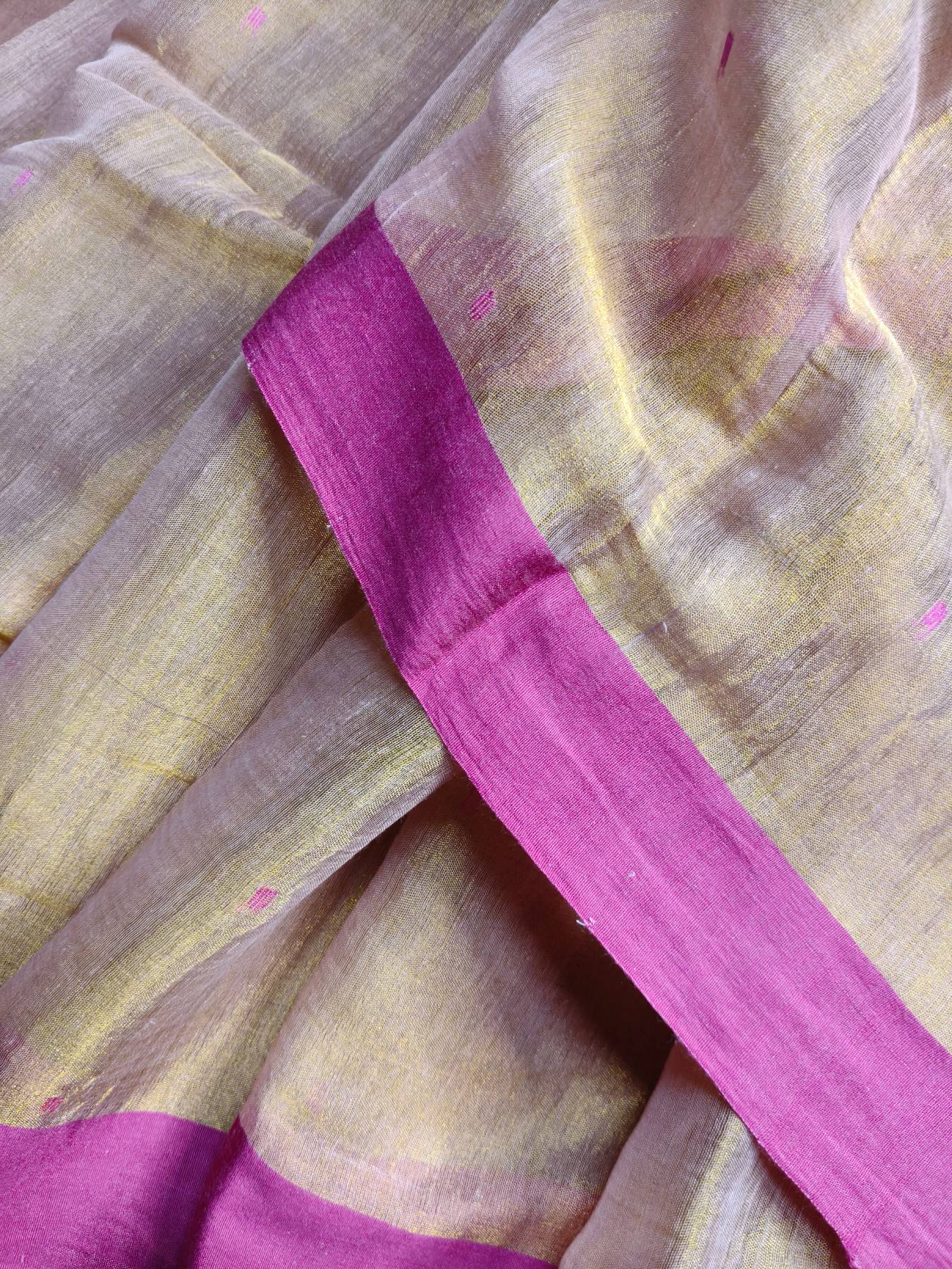 ROSE GOLD PURE HANDLOOM MUL TISSUE SAREE