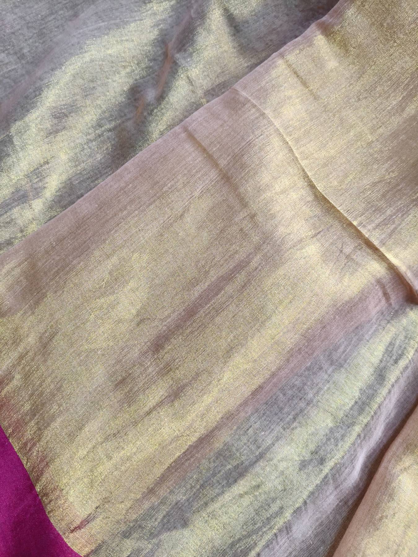 ROSE GOLD PURE HANDLOOM MUL TISSUE SAREE