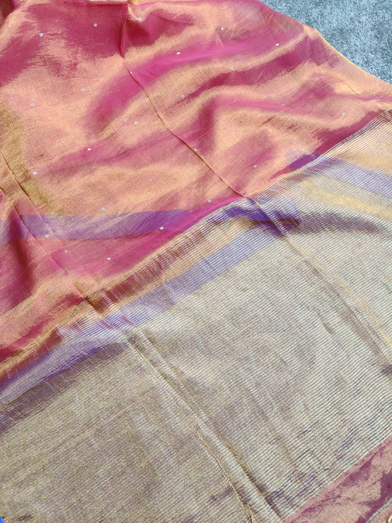 BLUE GOLD PURE HANDLOOM MUL TISSUE SAREE