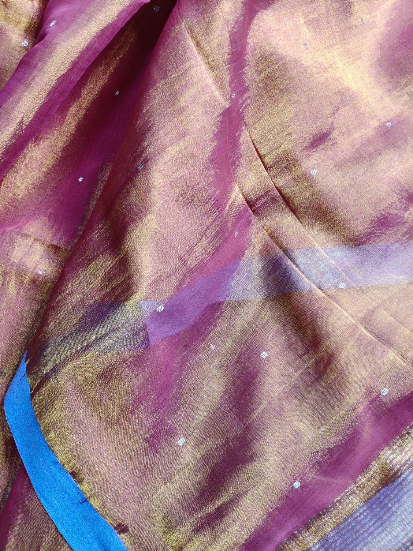 BLUE GOLD PURE HANDLOOM MUL TISSUE SAREE