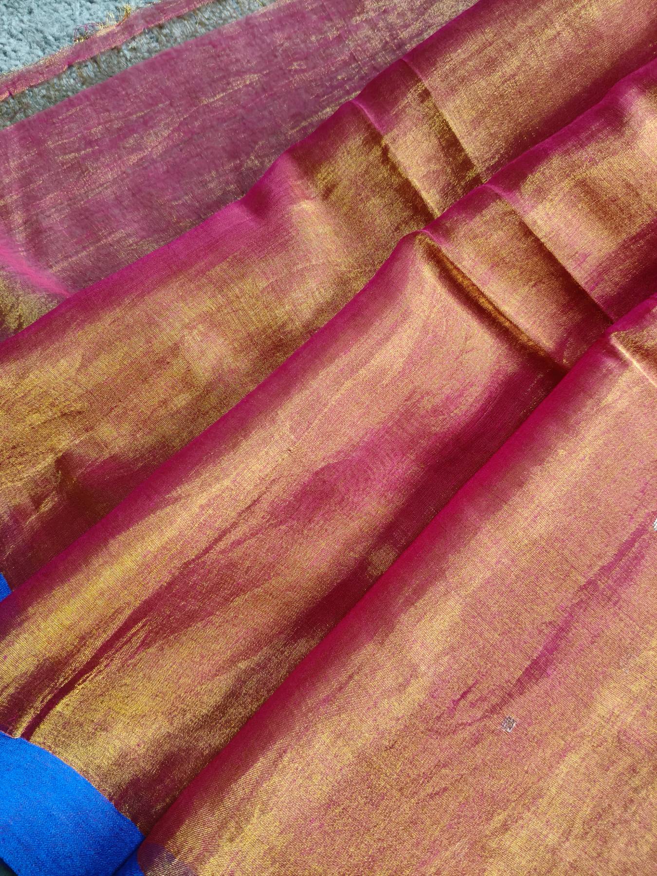 BLUE GOLD PURE HANDLOOM MUL TISSUE SAREE