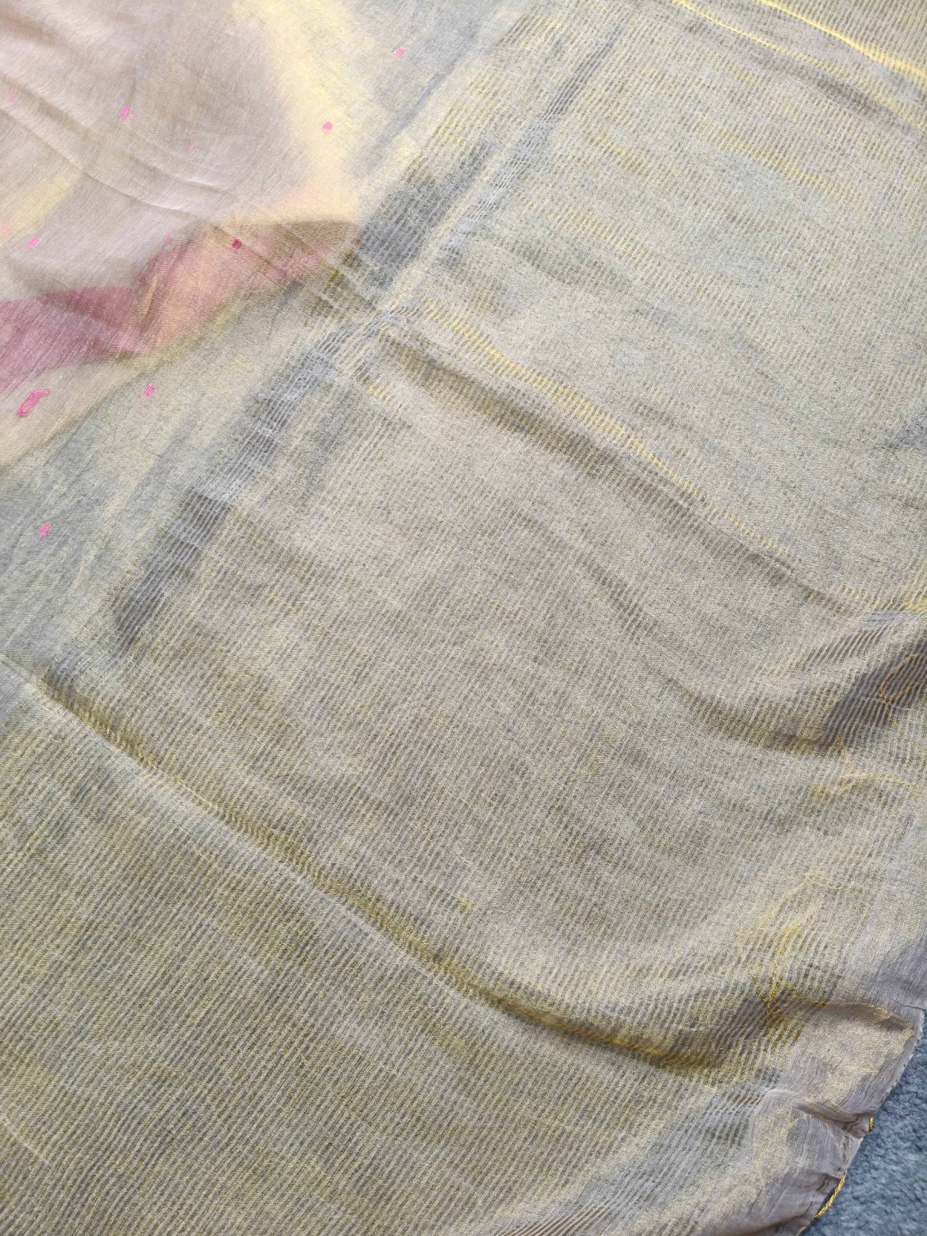 LIGHT GOLD HANDLOOM MUL TISSUE SAREE