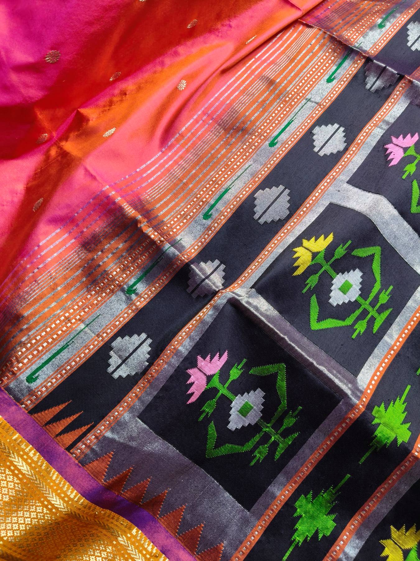 CORAL PINK SILK PURE HANDLOOM PAITHANI SAREE