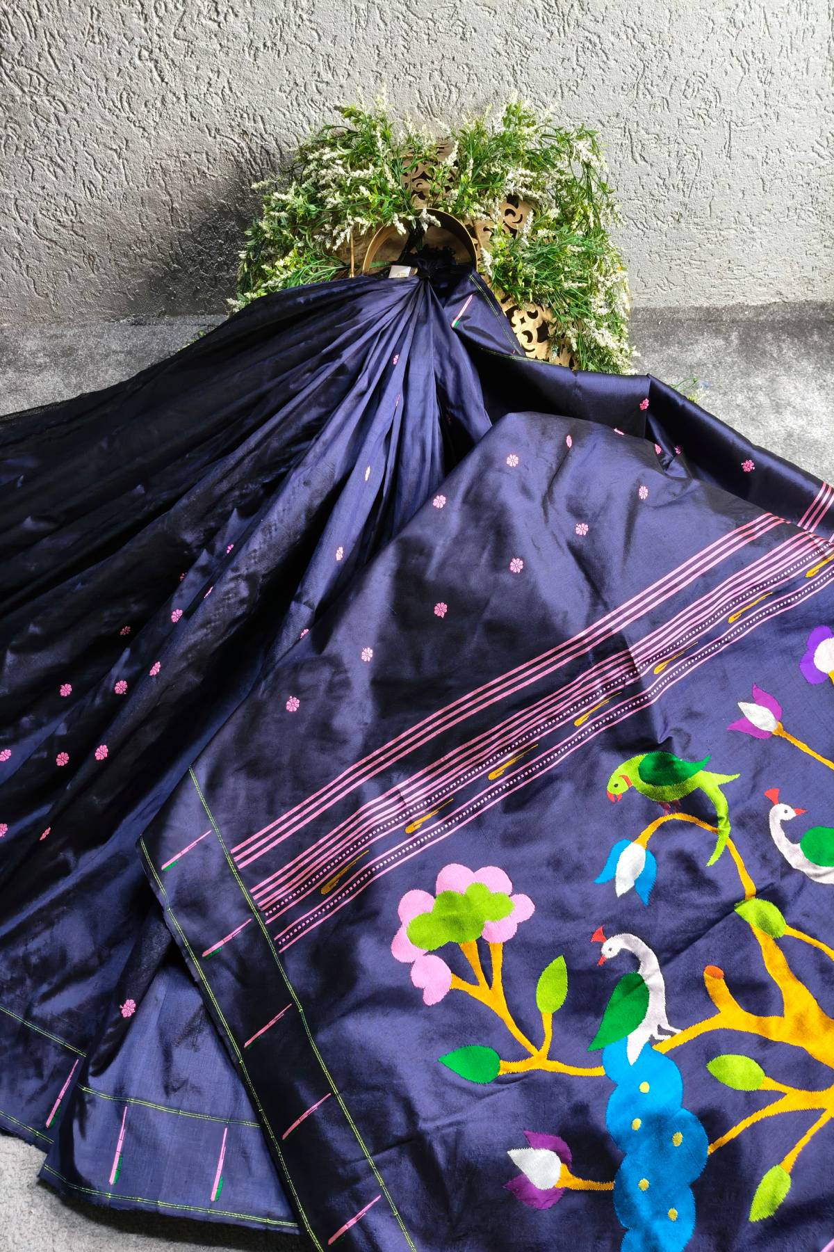MIDNIGHT BLUE SILK PURE HANDLOOM PAITHANI SAREE