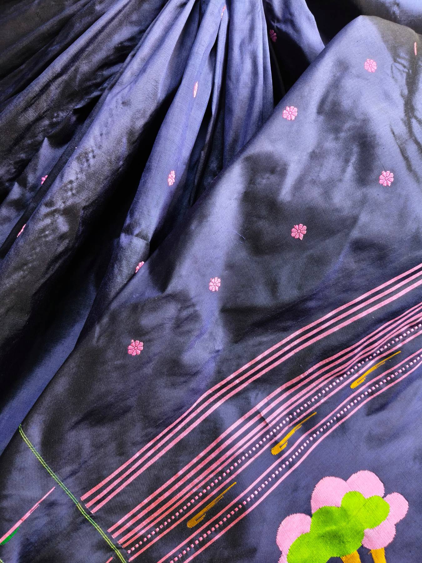 MIDNIGHT BLUE SILK PURE HANDLOOM PAITHANI SAREE
