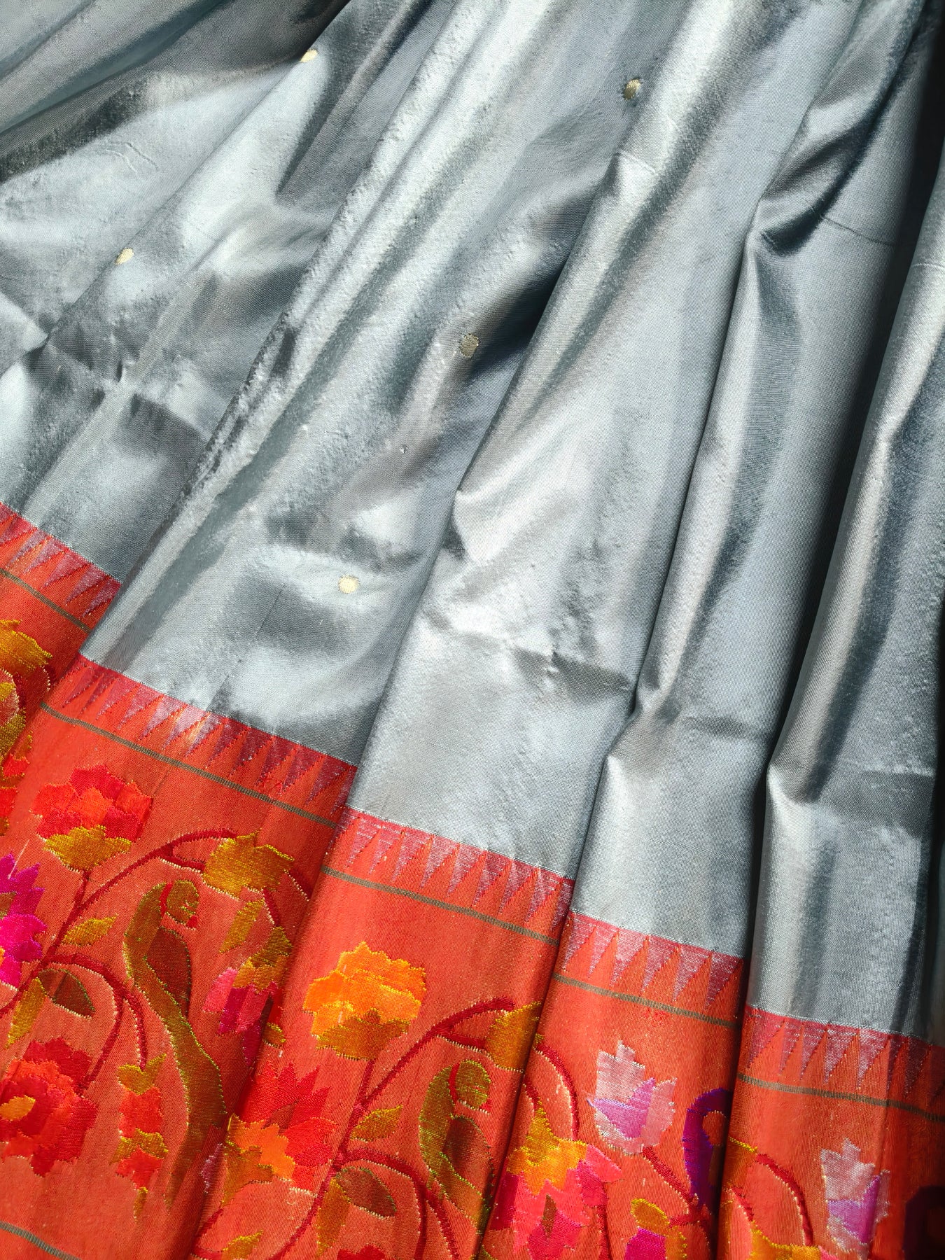 SLATE GREY SILK PURE HANDLOOM EXCLUSIVE PAITHANI SAREE