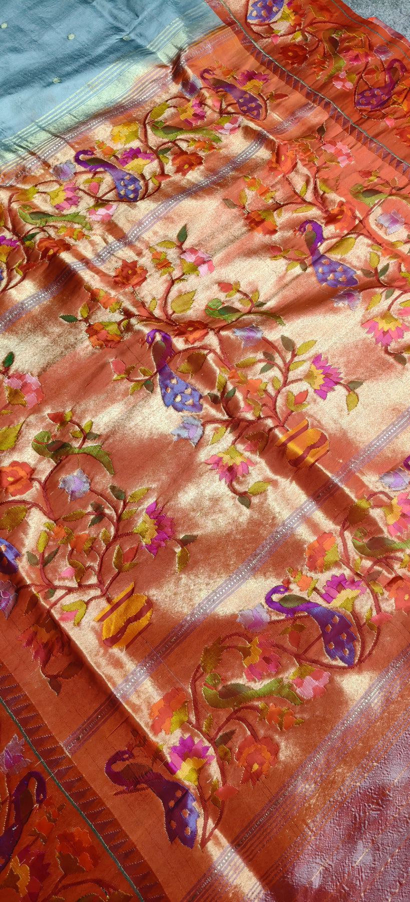 SLATE GREY SILK PURE HANDLOOM EXCLUSIVE PAITHANI SAREE