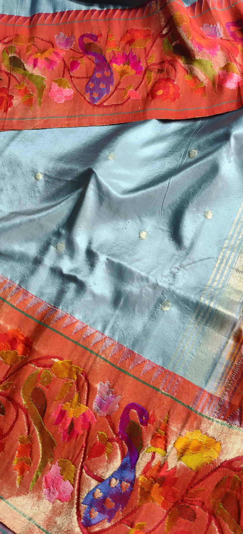 SLATE GREY SILK PURE HANDLOOM EXCLUSIVE PAITHANI SAREE