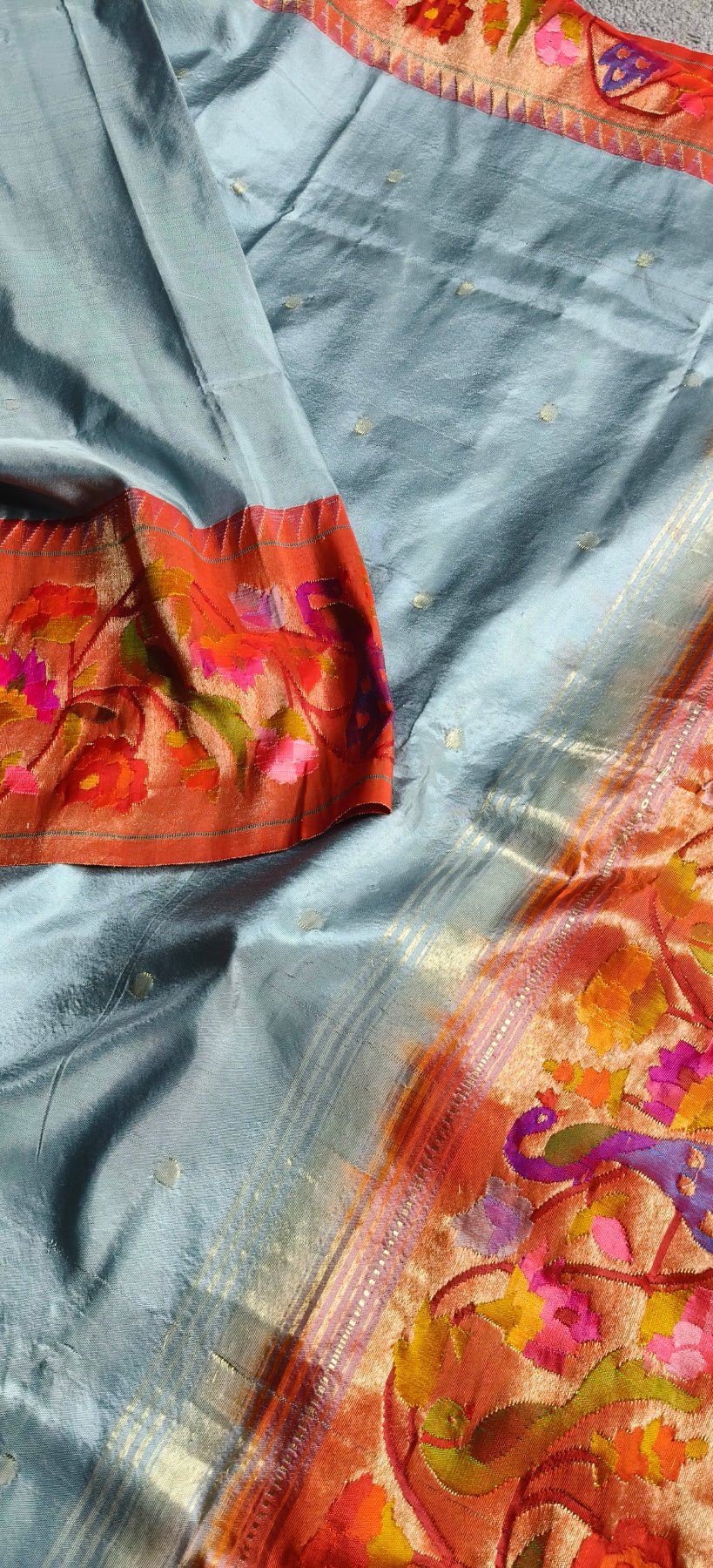 SLATE GREY SILK PURE HANDLOOM EXCLUSIVE PAITHANI SAREE