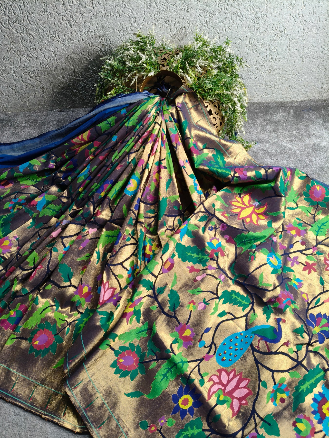 MIDNIGHT BLUE BY GOLD COTTON TISSUE PURE HANDLOOM EXCLUSIVE PAITHANI SAREE