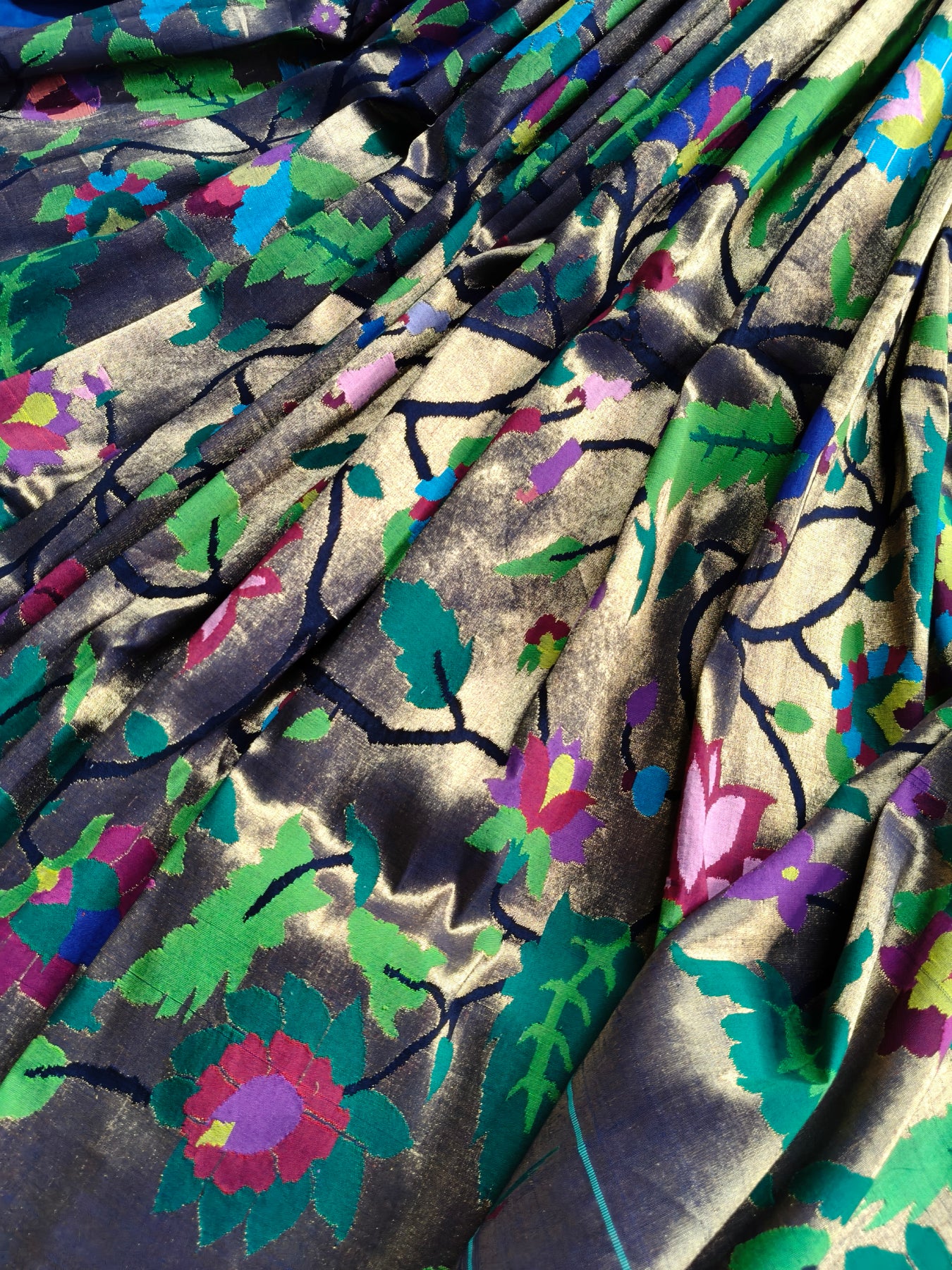 MIDNIGHT BLUE BY GOLD COTTON TISSUE PURE HANDLOOM EXCLUSIVE PAITHANI SAREE