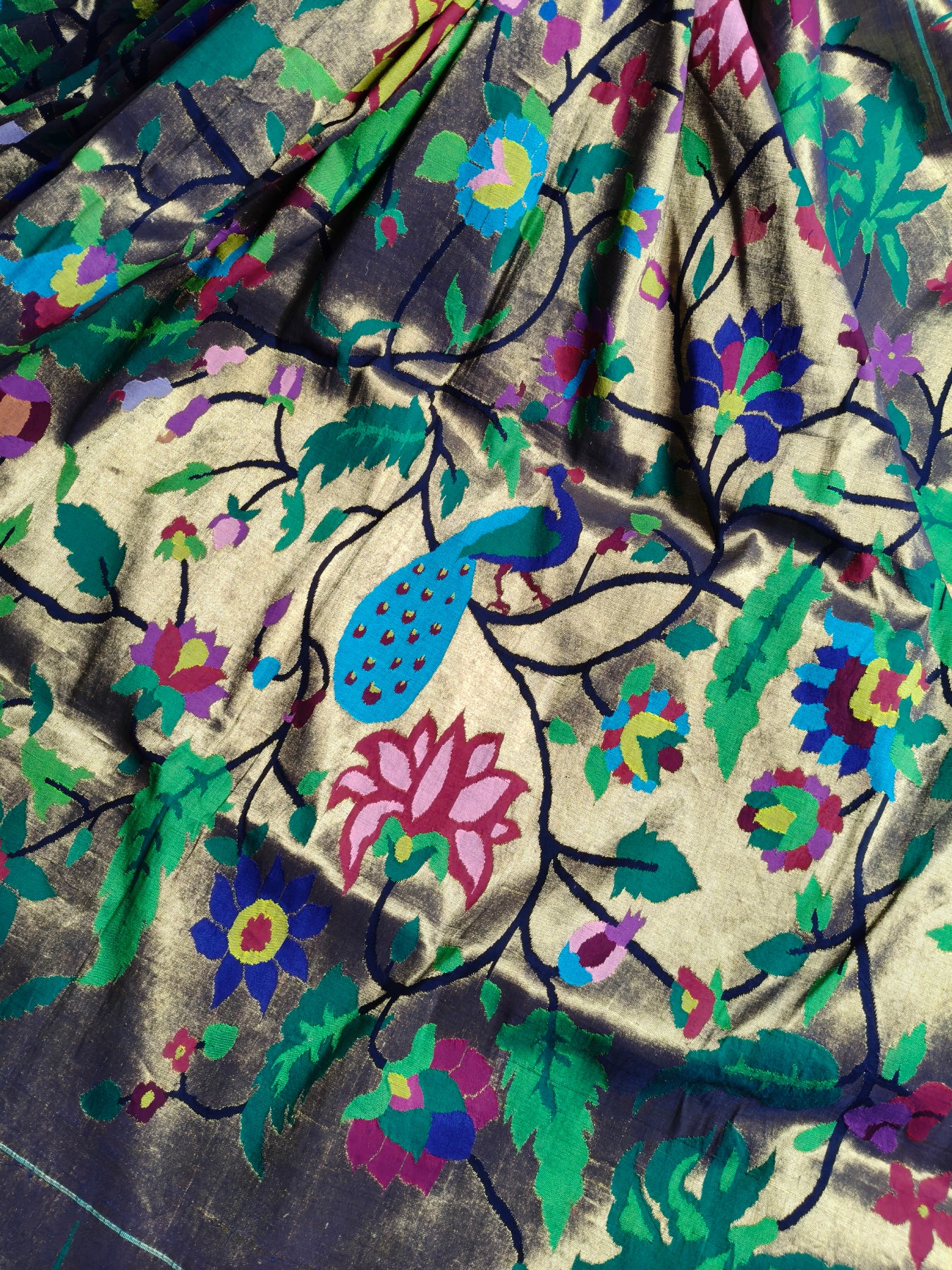 MIDNIGHT BLUE BY GOLD COTTON TISSUE PURE HANDLOOM EXCLUSIVE PAITHANI SAREE