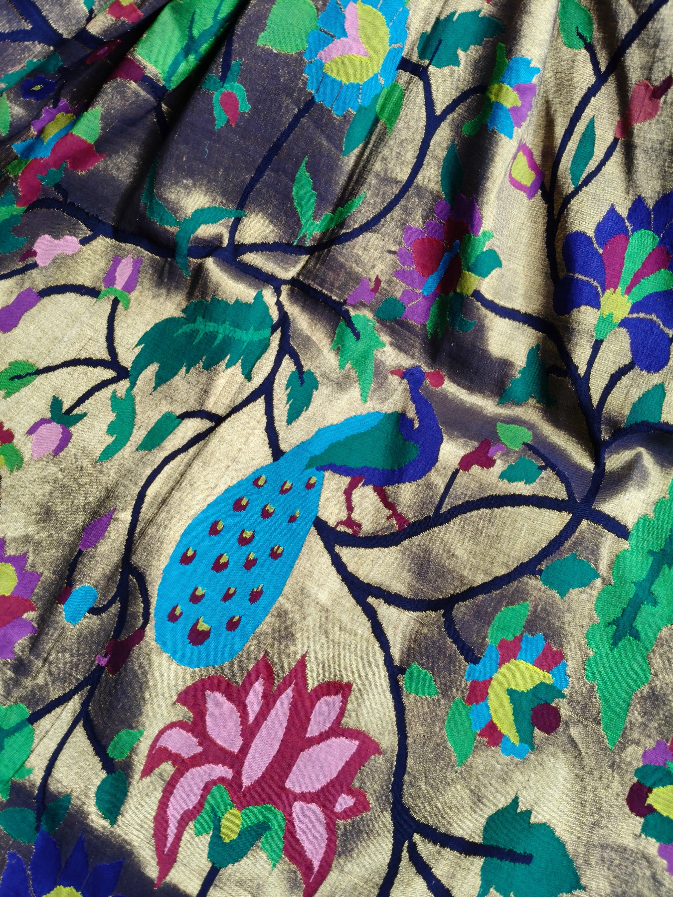 MIDNIGHT BLUE BY GOLD COTTON TISSUE PURE HANDLOOM EXCLUSIVE PAITHANI SAREE