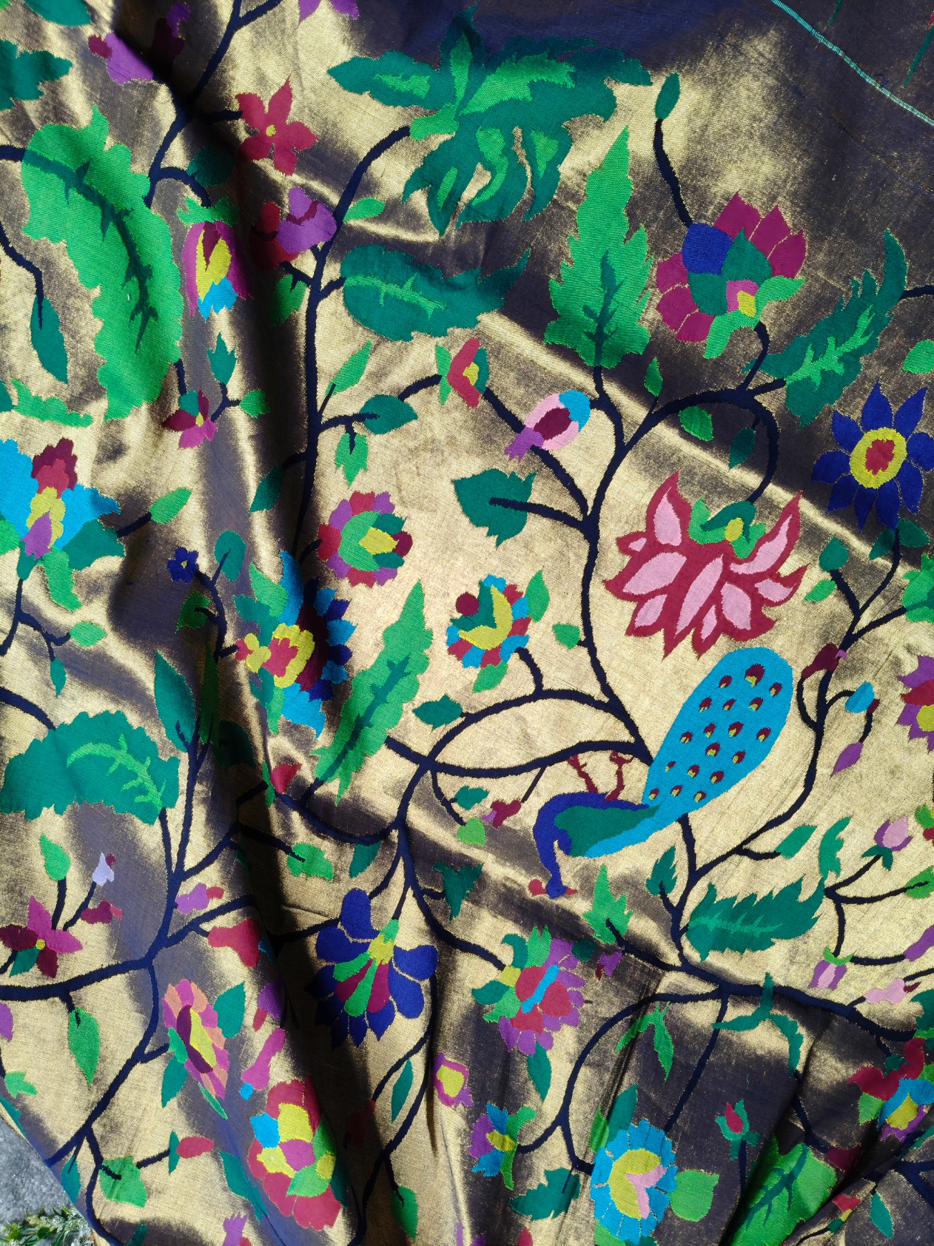 MIDNIGHT BLUE BY GOLD COTTON TISSUE PURE HANDLOOM EXCLUSIVE PAITHANI SAREE