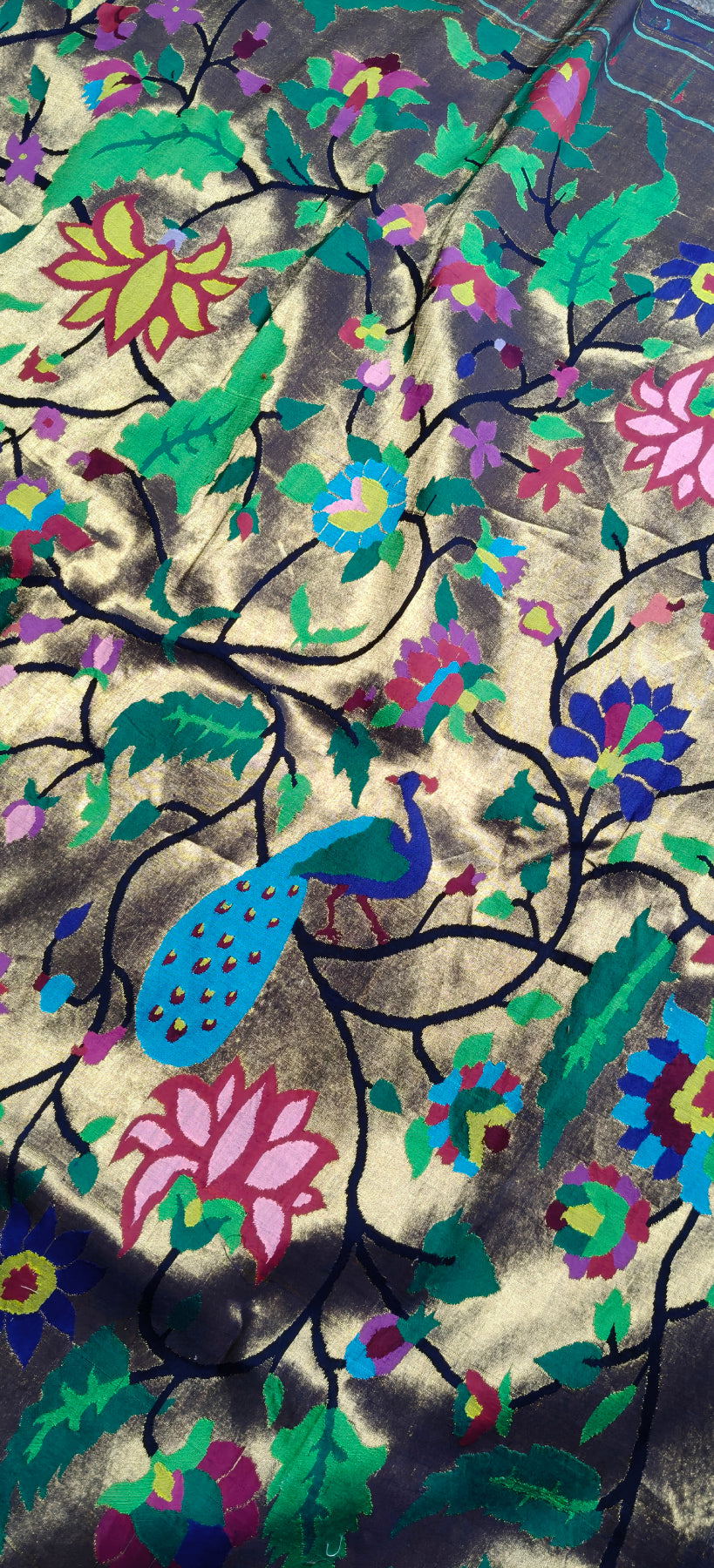 MIDNIGHT BLUE BY GOLD COTTON TISSUE PURE HANDLOOM EXCLUSIVE PAITHANI SAREE