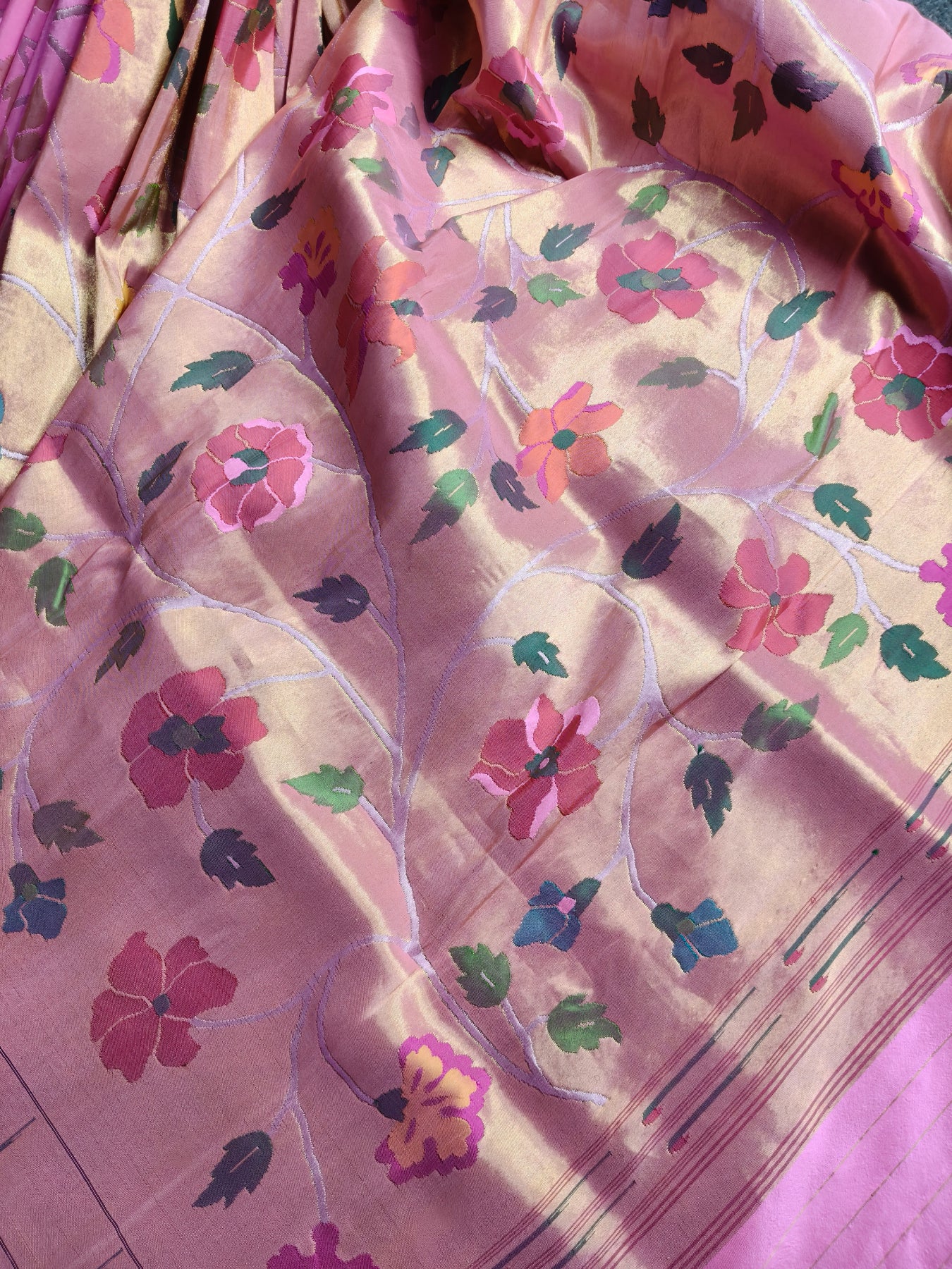 PINK GOLD SILK TISSUE PURE HANDLOOM EXCLUSIVE PAITHANI SAREE