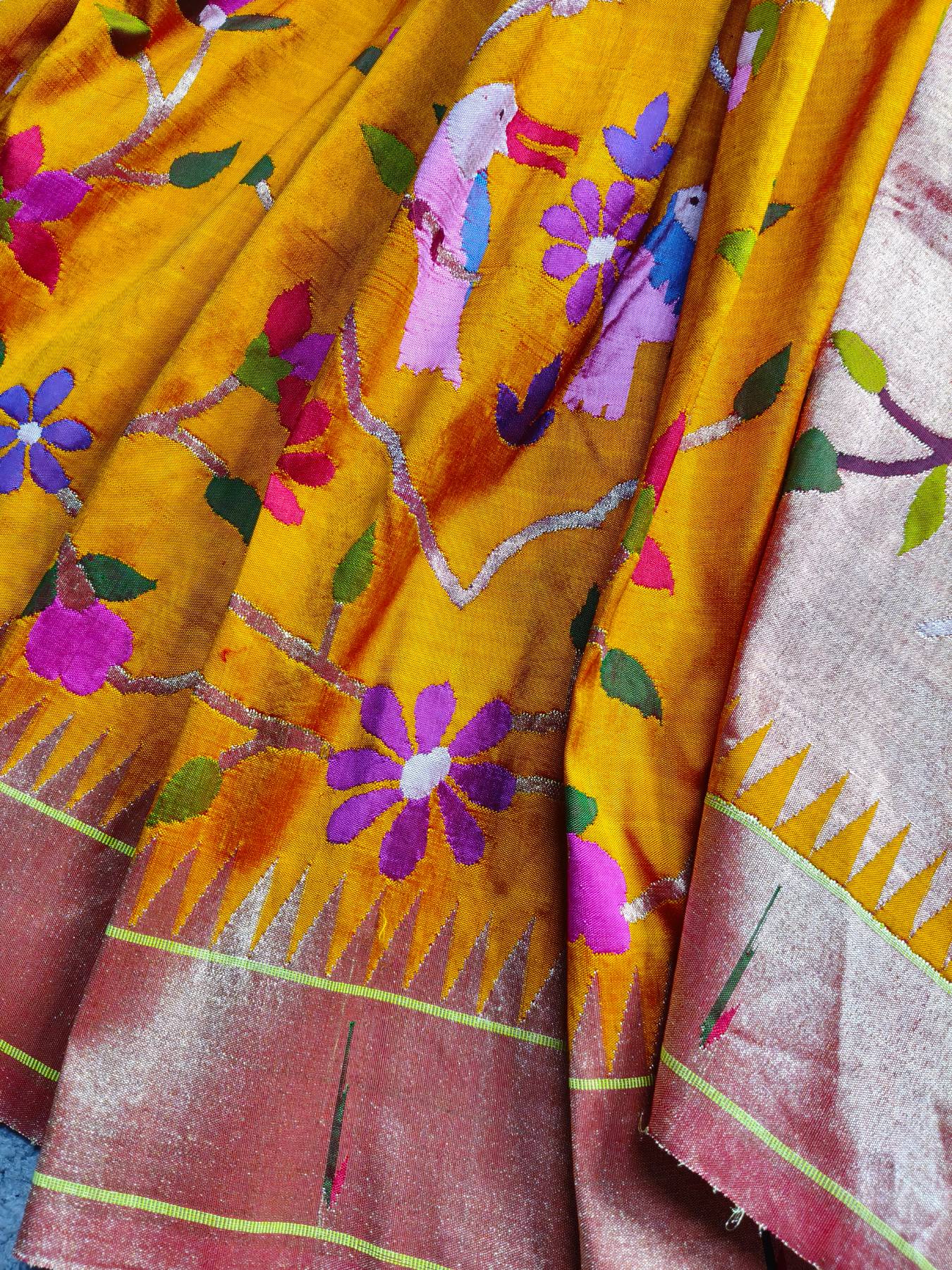 ORANGE YELLOW SILK PURE HANDLOOM EXCLUSIVE PAITHANI SAREE