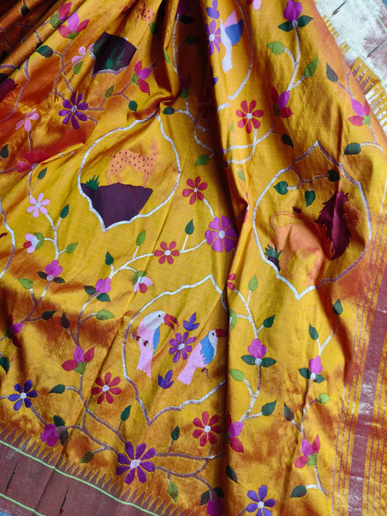 ORANGE YELLOW SILK PURE HANDLOOM EXCLUSIVE PAITHANI SAREE