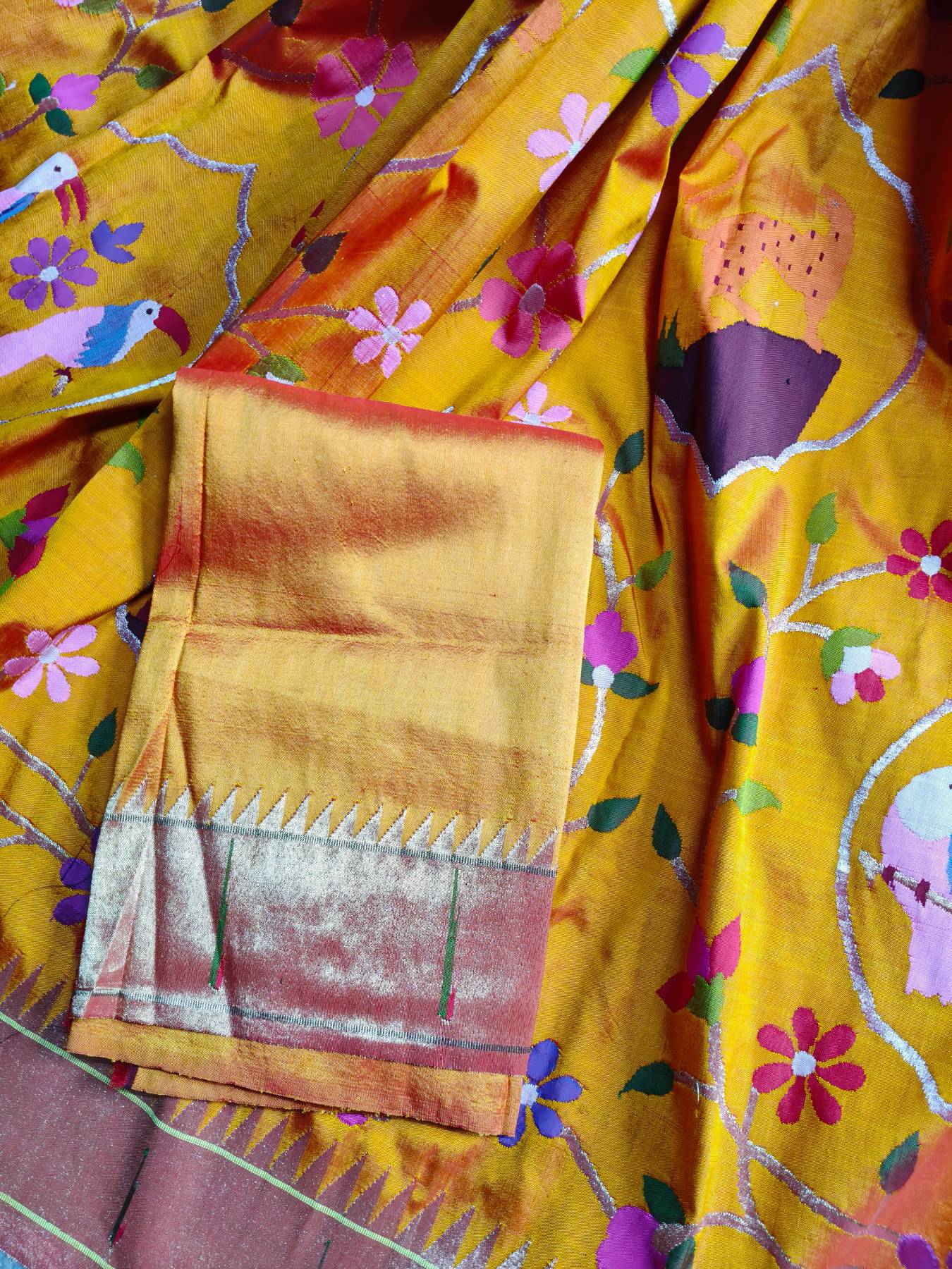 ORANGE YELLOW SILK PURE HANDLOOM EXCLUSIVE PAITHANI SAREE