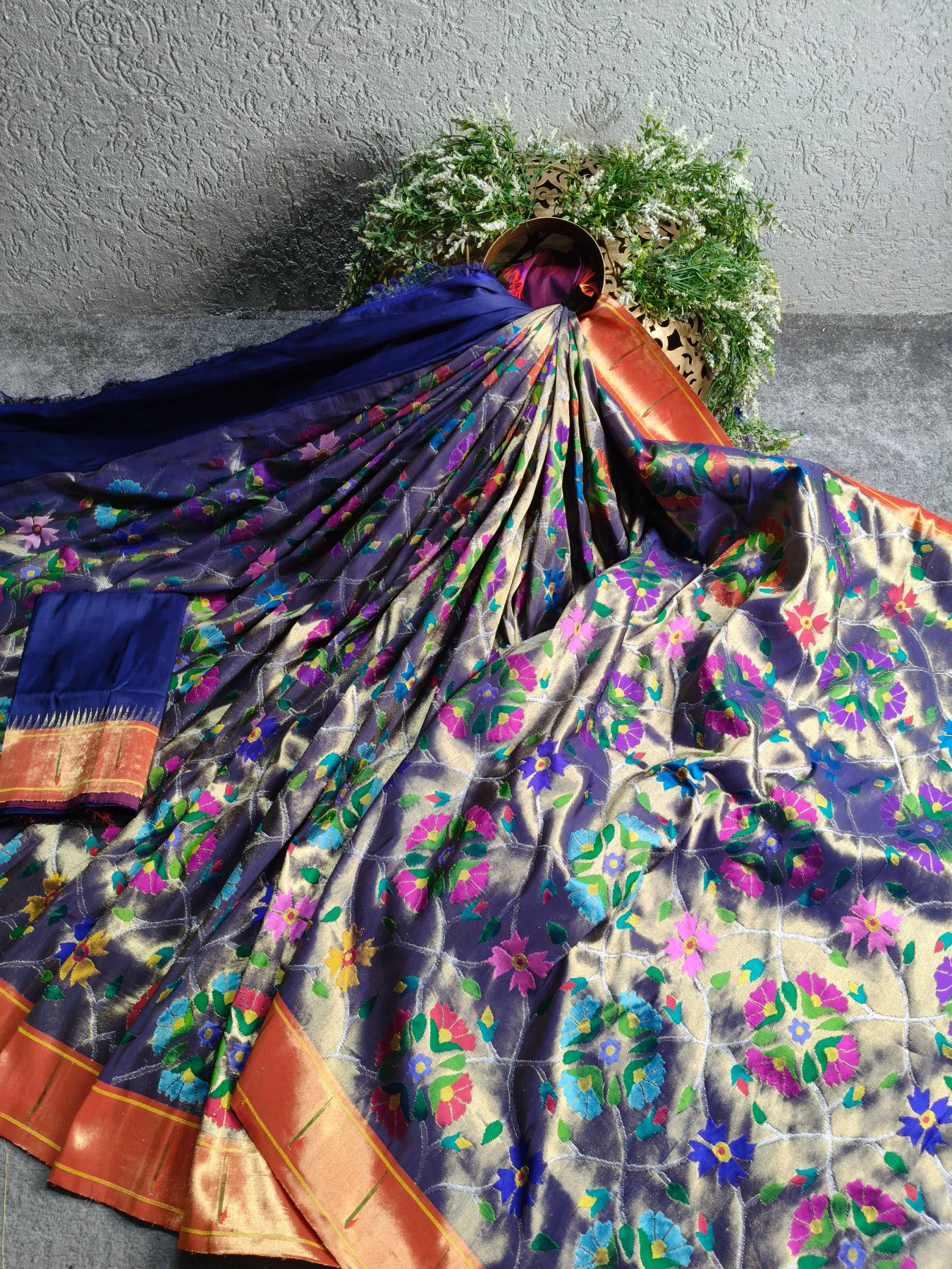 MIDNIGHT BLUE SILK TISSUE PURE HANDLOOM EXCLUSIVE PAITHANI SAREE