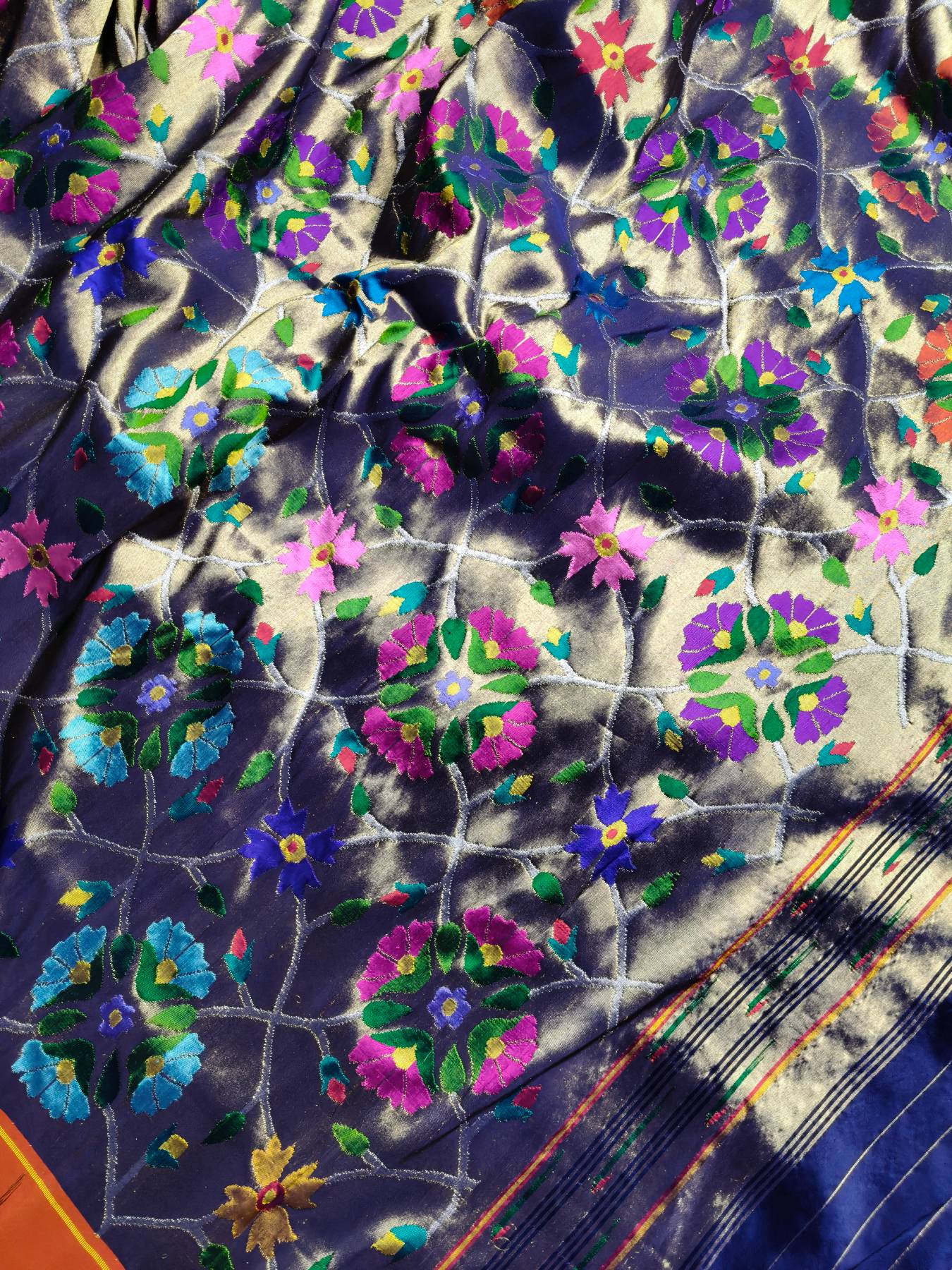 MIDNIGHT BLUE SILK TISSUE PURE HANDLOOM EXCLUSIVE PAITHANI SAREE