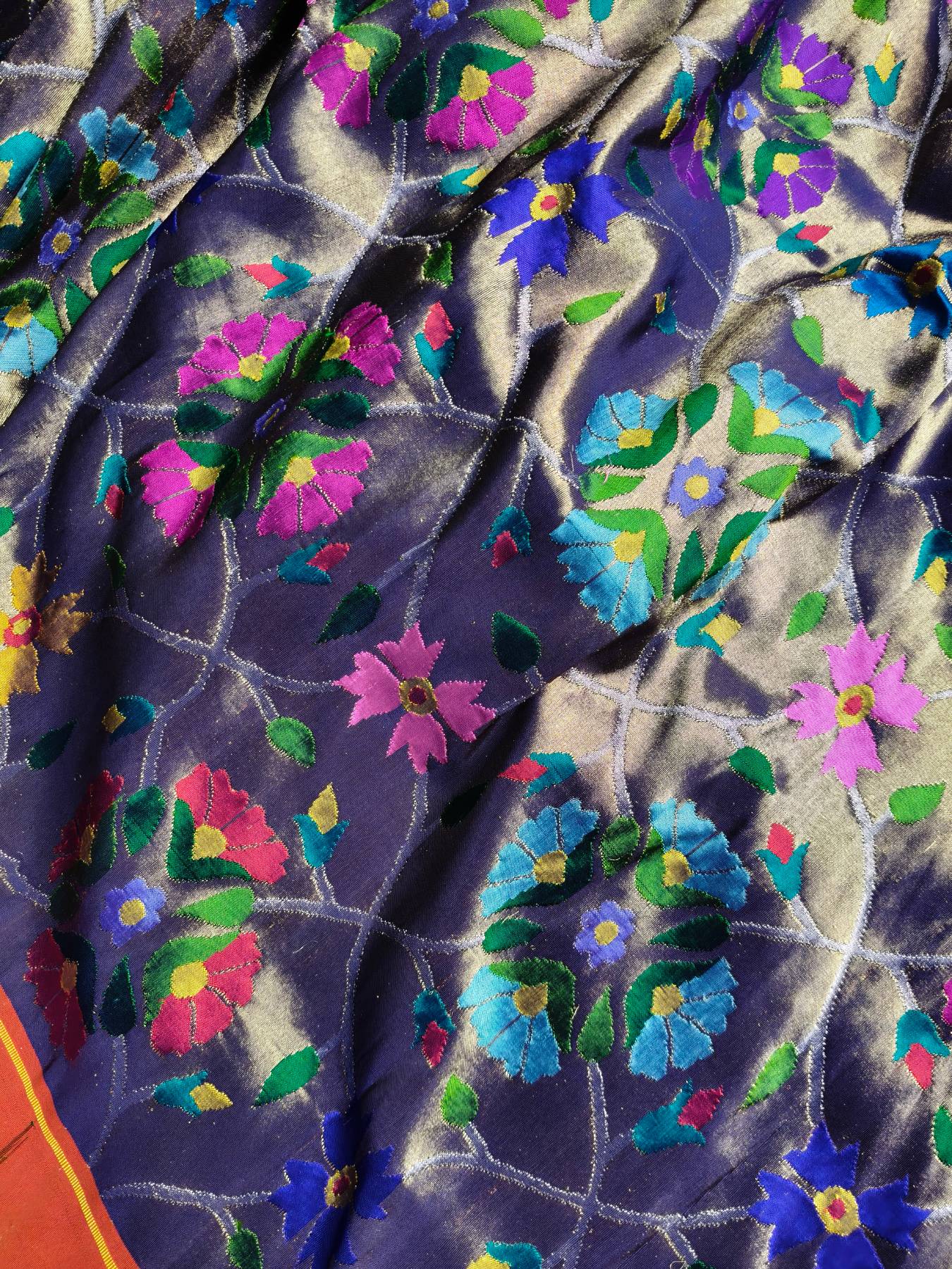 MIDNIGHT BLUE SILK TISSUE PURE HANDLOOM EXCLUSIVE PAITHANI SAREE