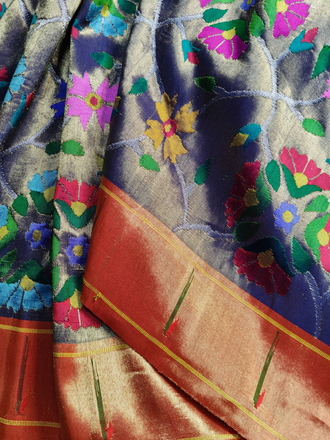 MIDNIGHT BLUE SILK TISSUE PURE HANDLOOM EXCLUSIVE PAITHANI SAREE