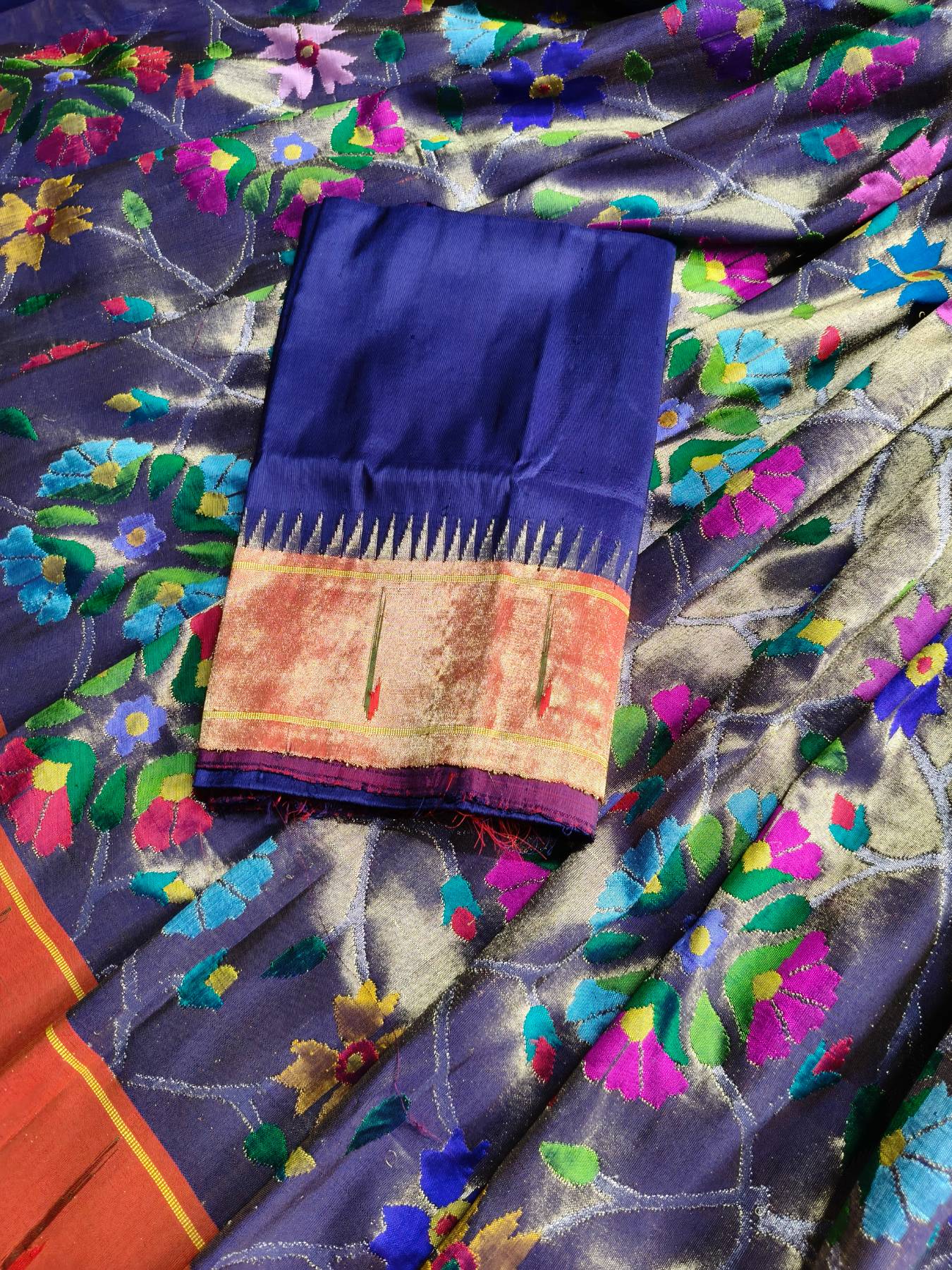 MIDNIGHT BLUE SILK TISSUE PURE HANDLOOM EXCLUSIVE PAITHANI SAREE