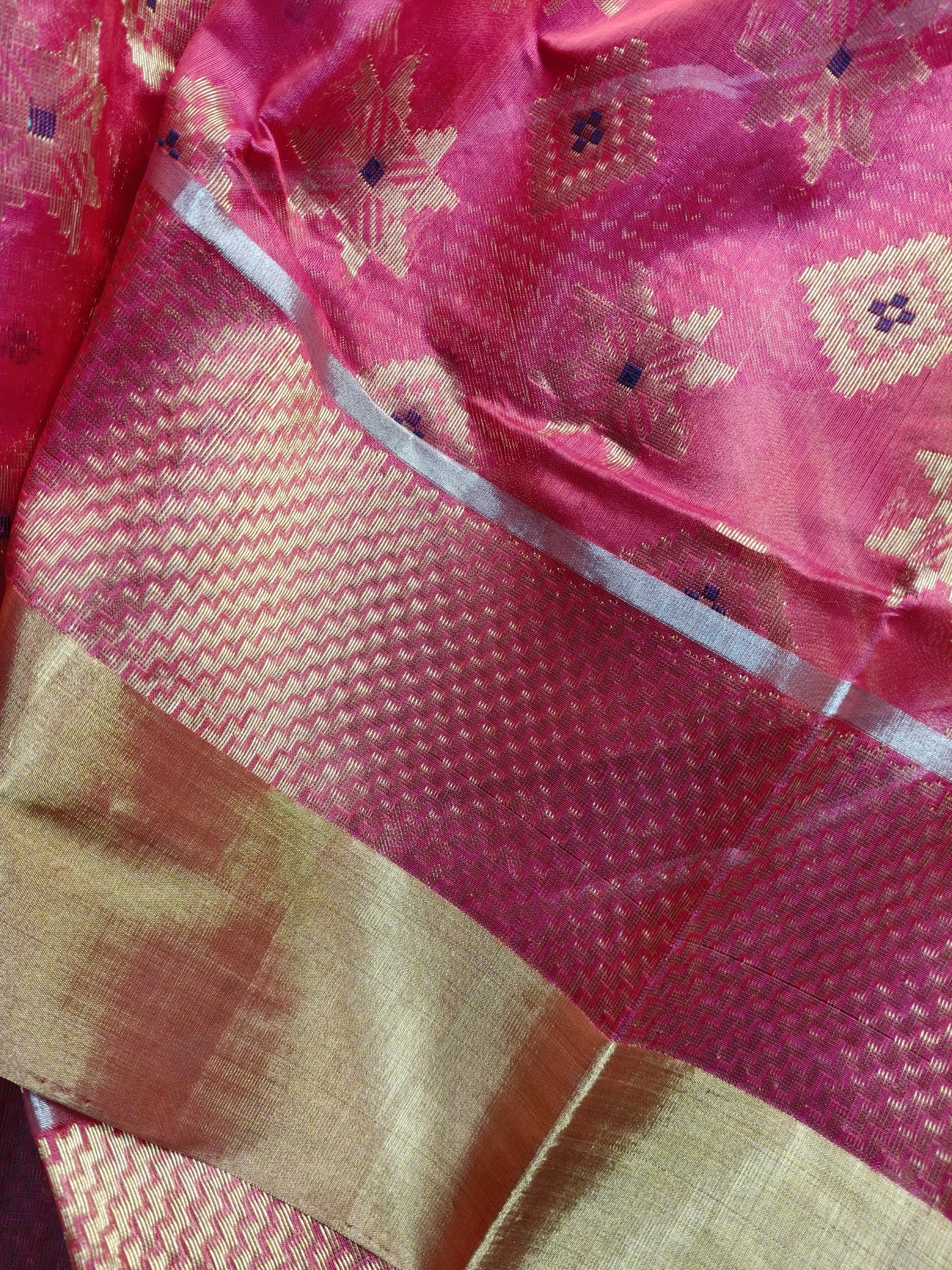 CORAL PINK SILK PURE HANDLOOM CHANDERI SAREE