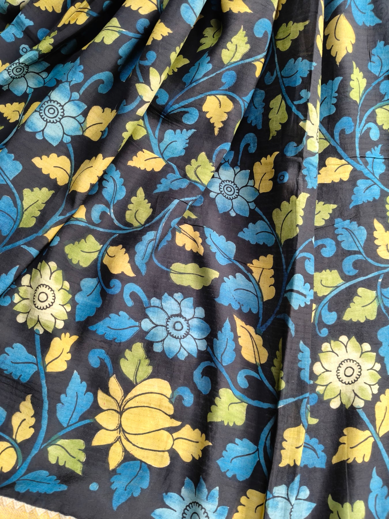 BLACK CHANNAURI SILK PURE HANDLOOM KALAMKARI SAREE