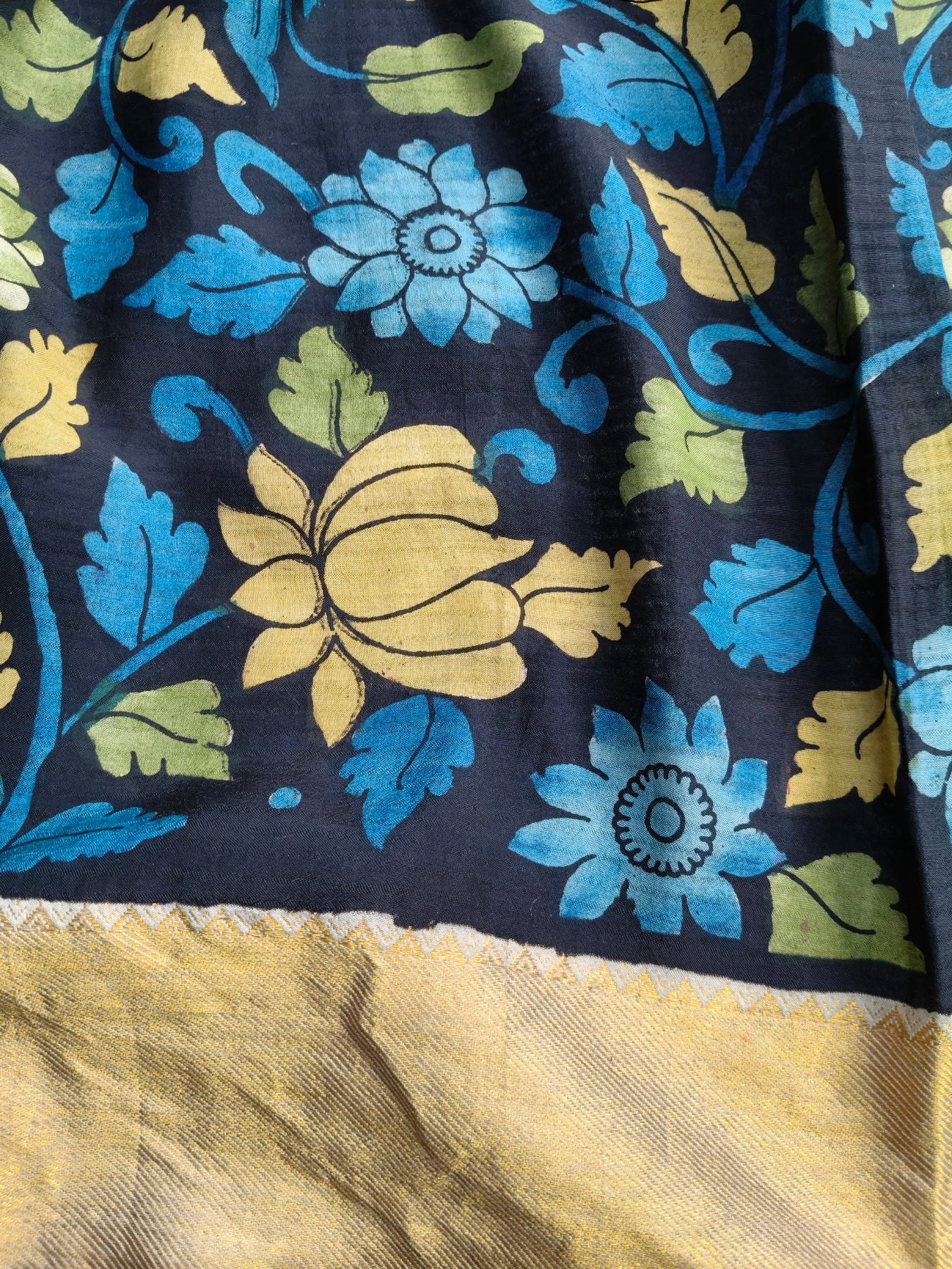 BLACK CHANNAURI SILK PURE HANDLOOM KALAMKARI SAREE