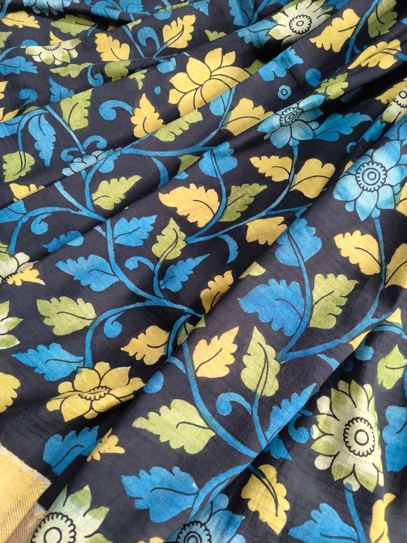 BLACK CHANNAURI SILK PURE HANDLOOM KALAMKARI SAREE