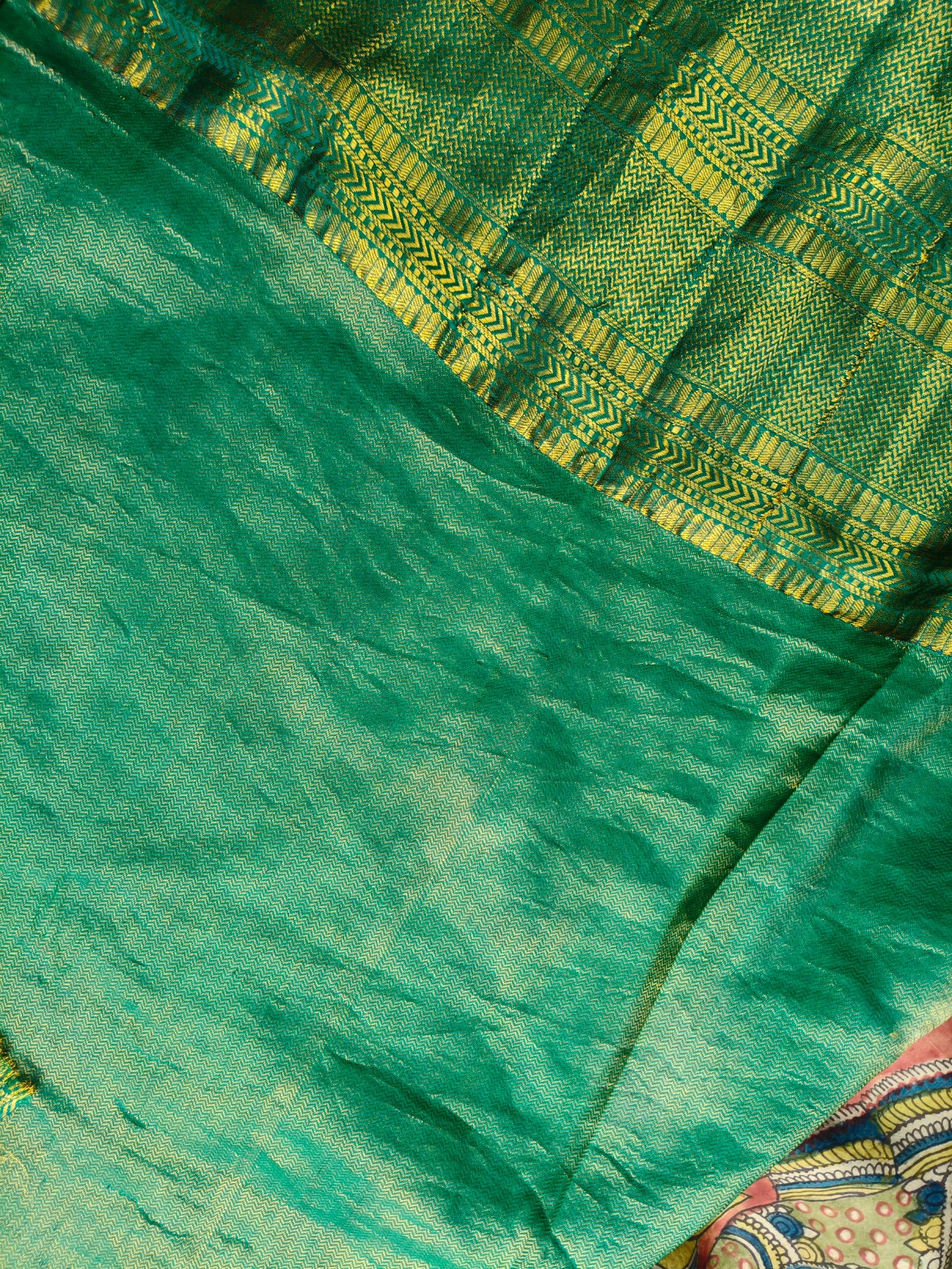 OLIVE GADWAL PATTU SILK PURE HANDLOOM KALAMKARI SAREE