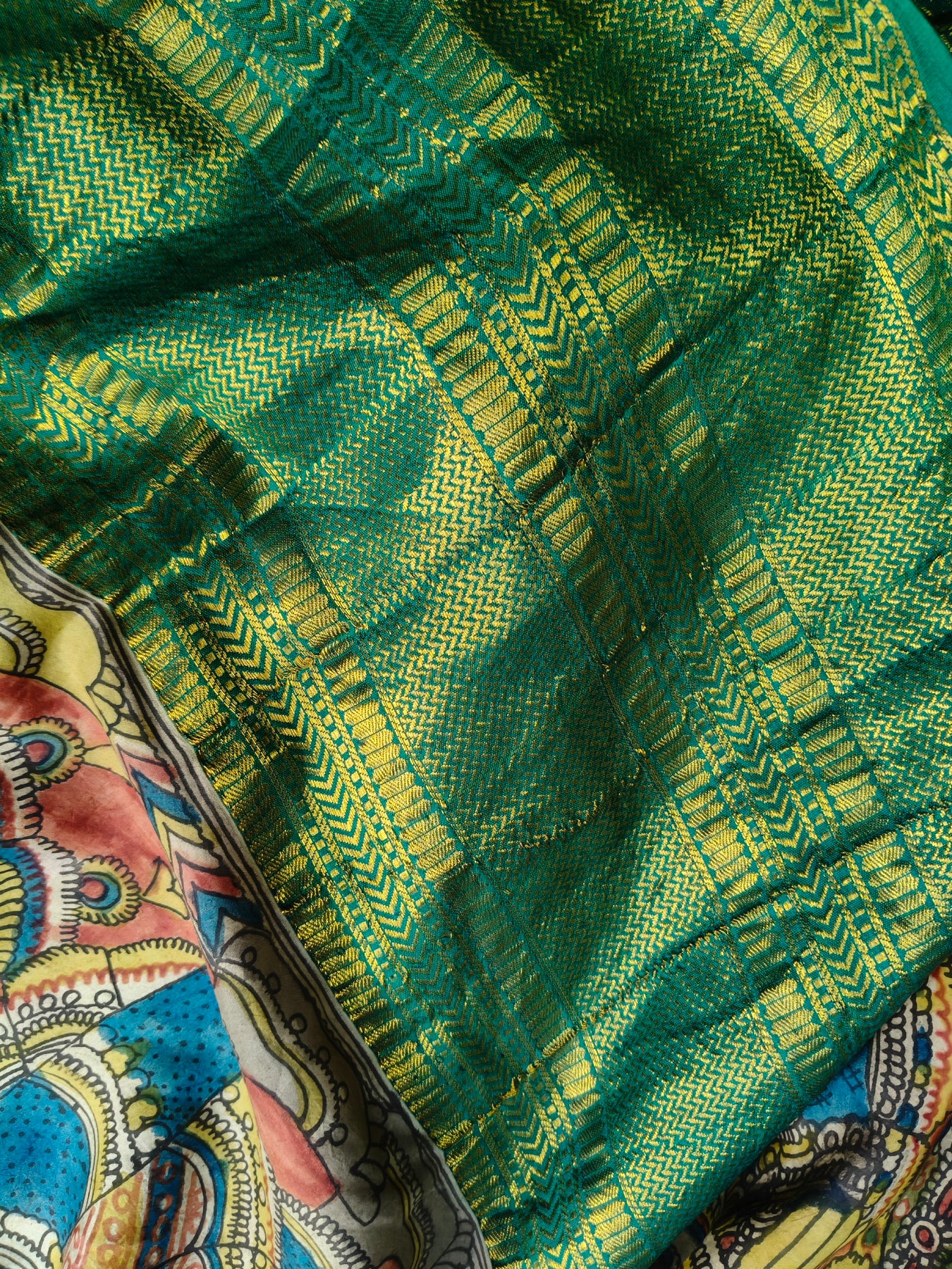 OLIVE GADWAL PATTU SILK PURE HANDLOOM KALAMKARI SAREE