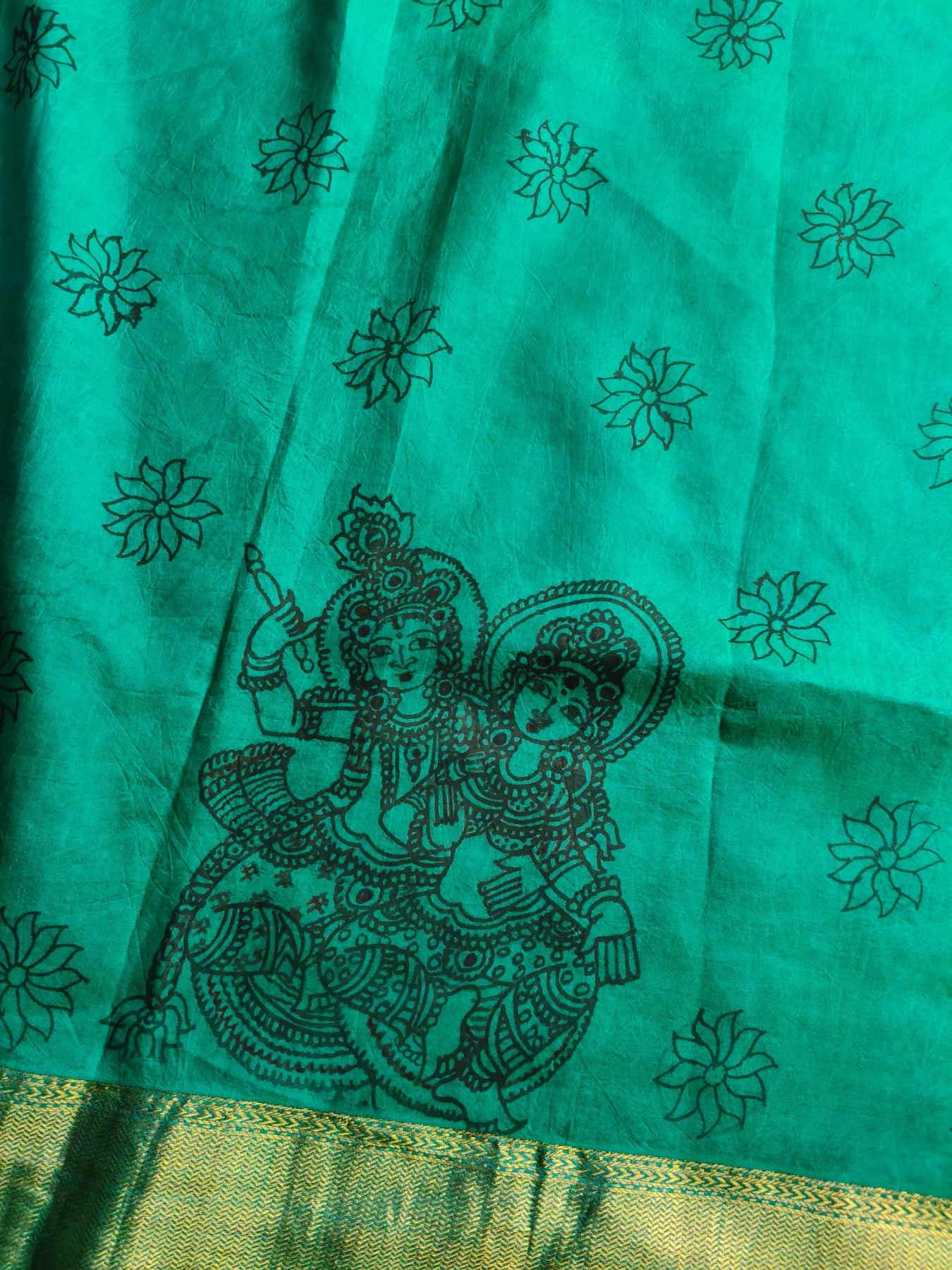 OLIVE GADWAL PATTU SILK PURE HANDLOOM KALAMKARI SAREE